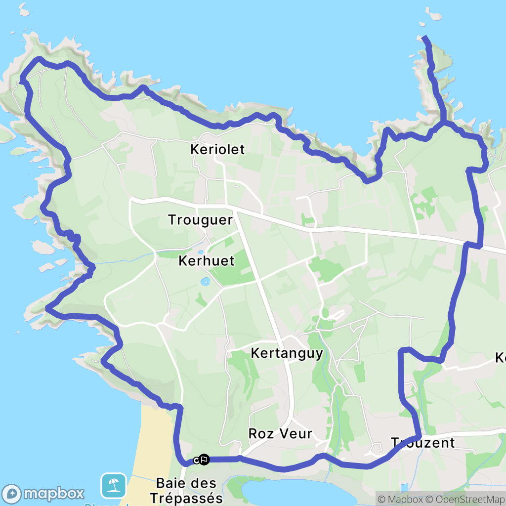 Le Finistère : carte du parcours de randonnée - France
