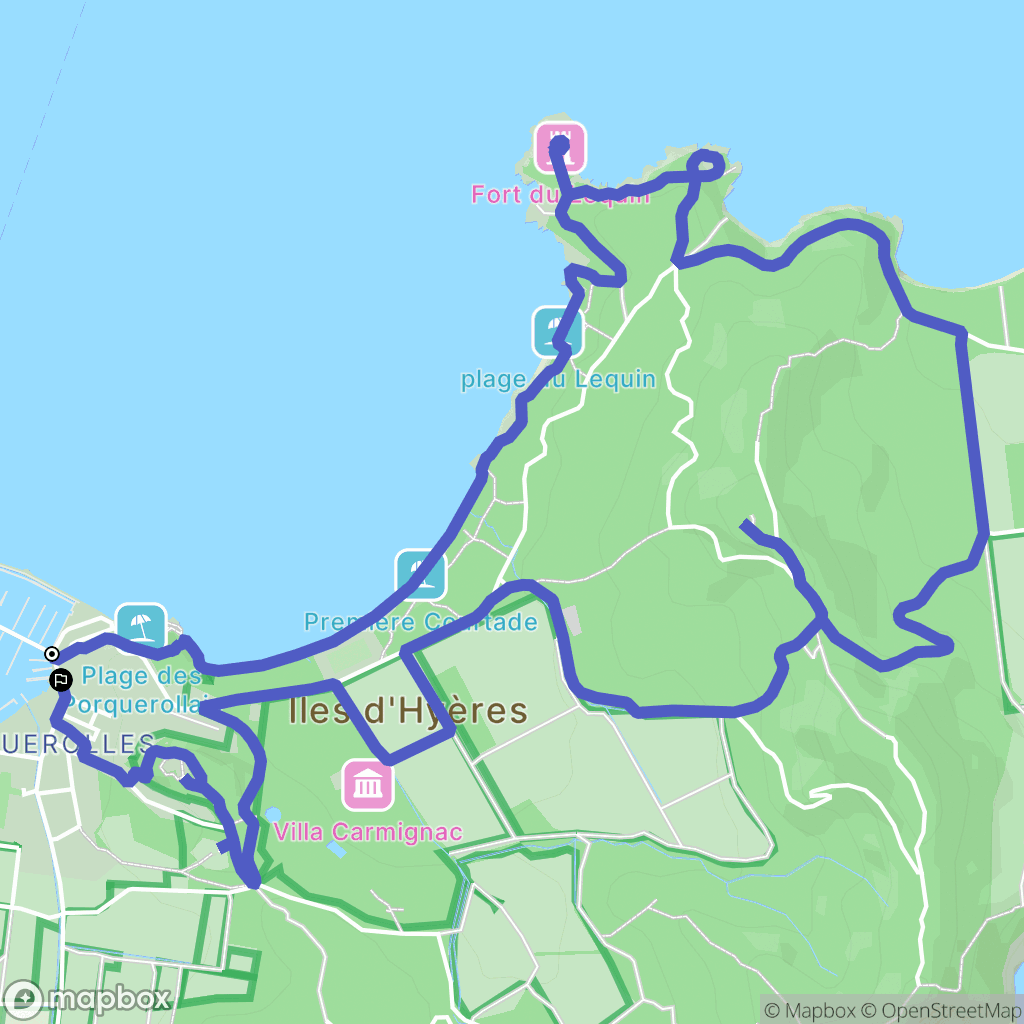 Porquerolles : carte du parcours de randonnée - France