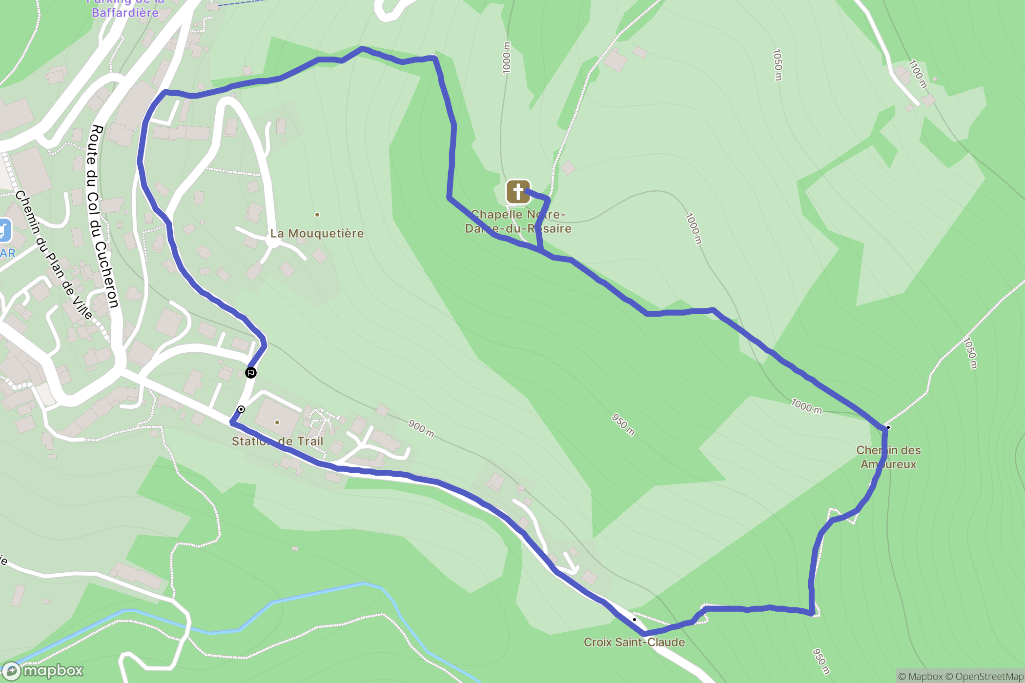 La Mouquetière, Saint-Pierre-de-Chartreuse : carte du parcours de randonnée - France