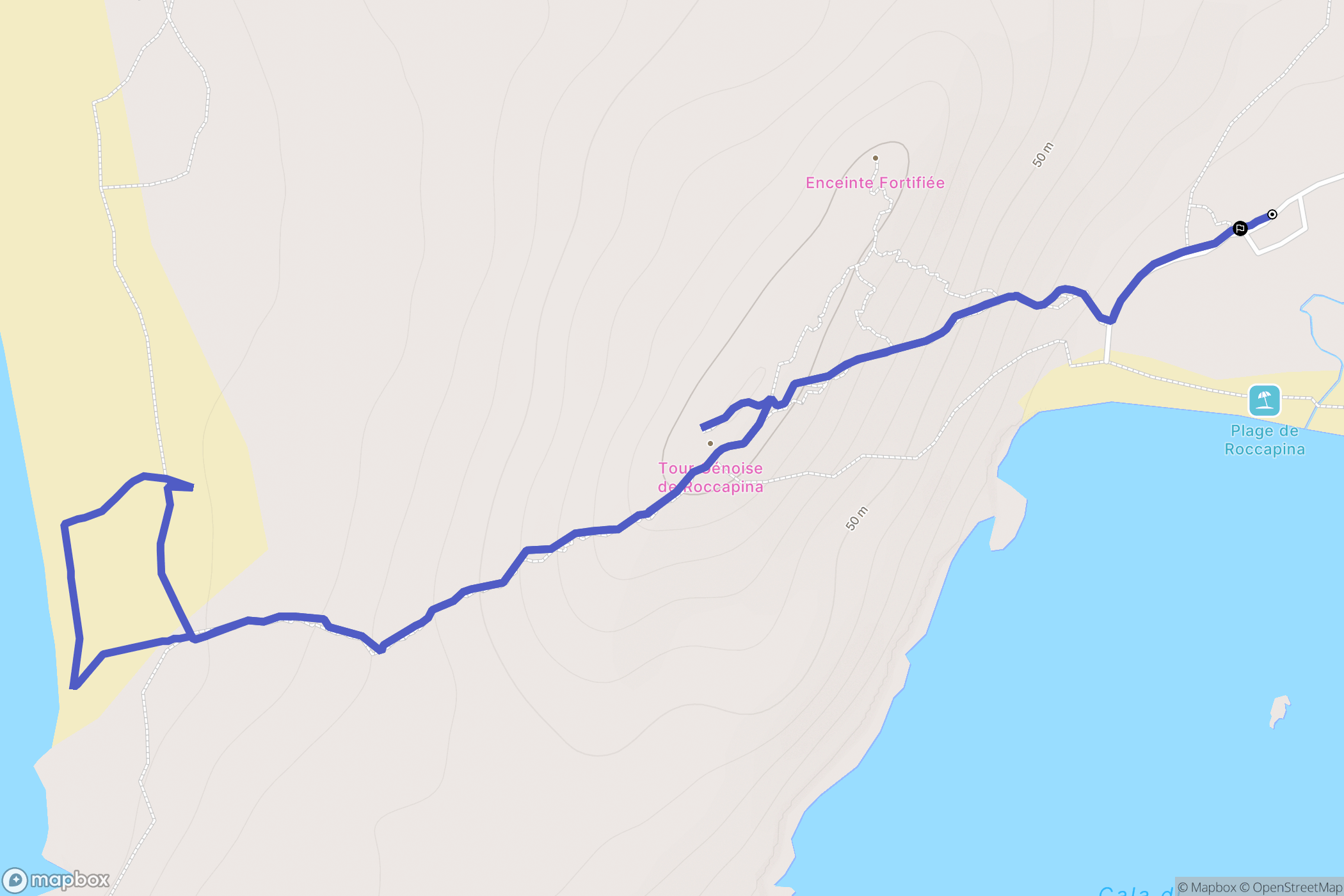 Roccapina : carte du parcours de randonnée - France