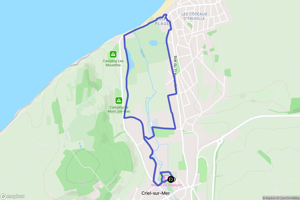 Criel-sur-Mer : carte du parcours de randonnée - France