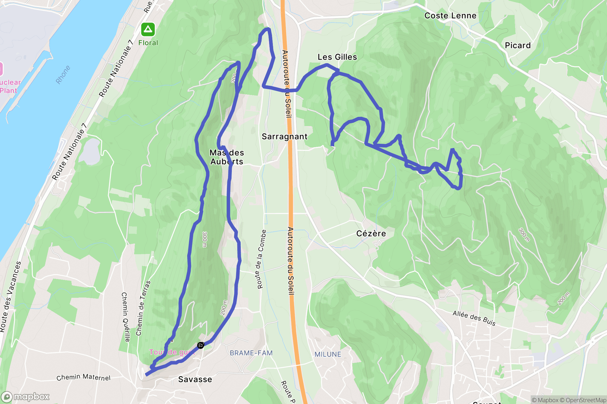 Savasse : carte du parcours de randonnée - France