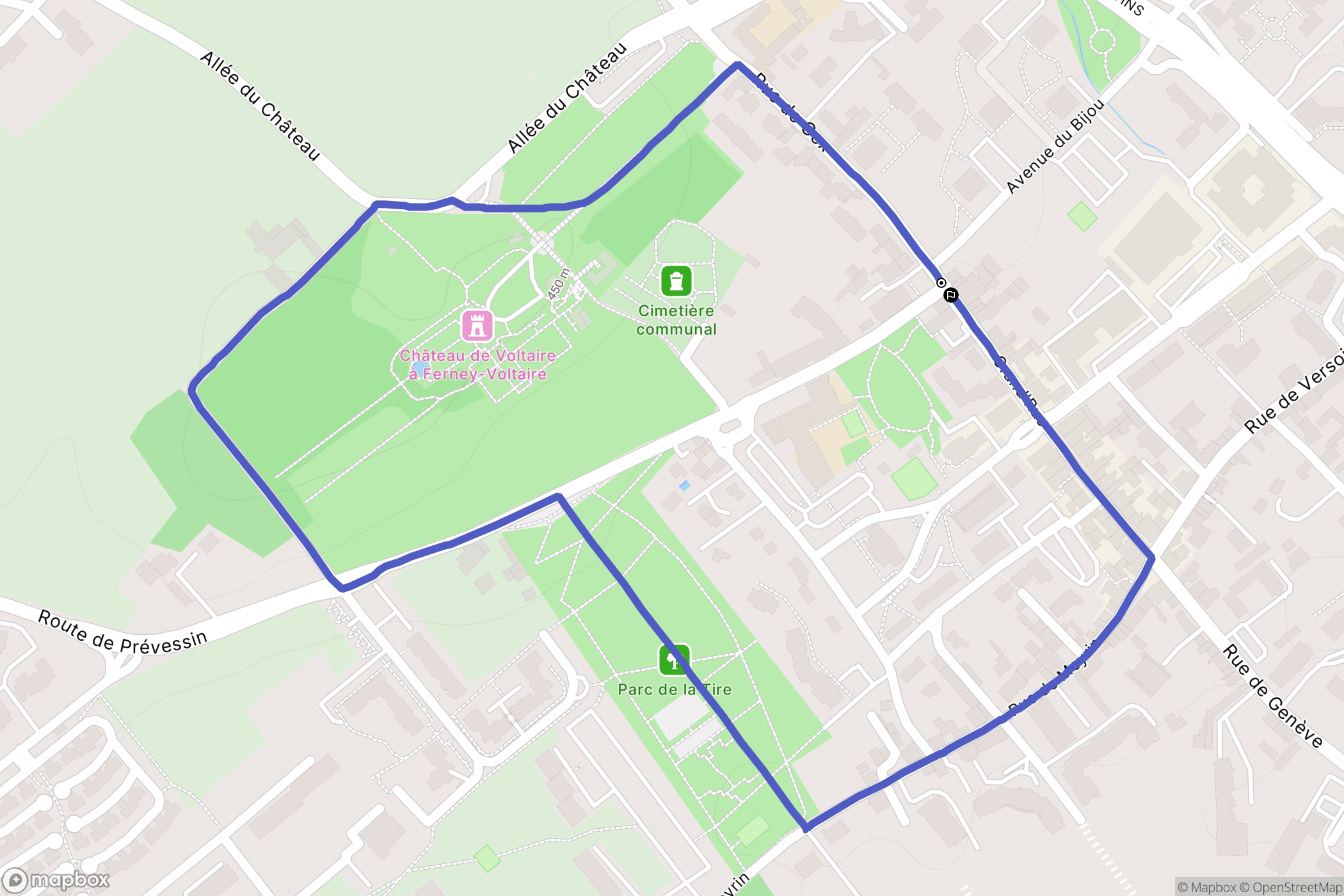 Ferney-Voltaire, Genève : carte du parcours de randonnée - France