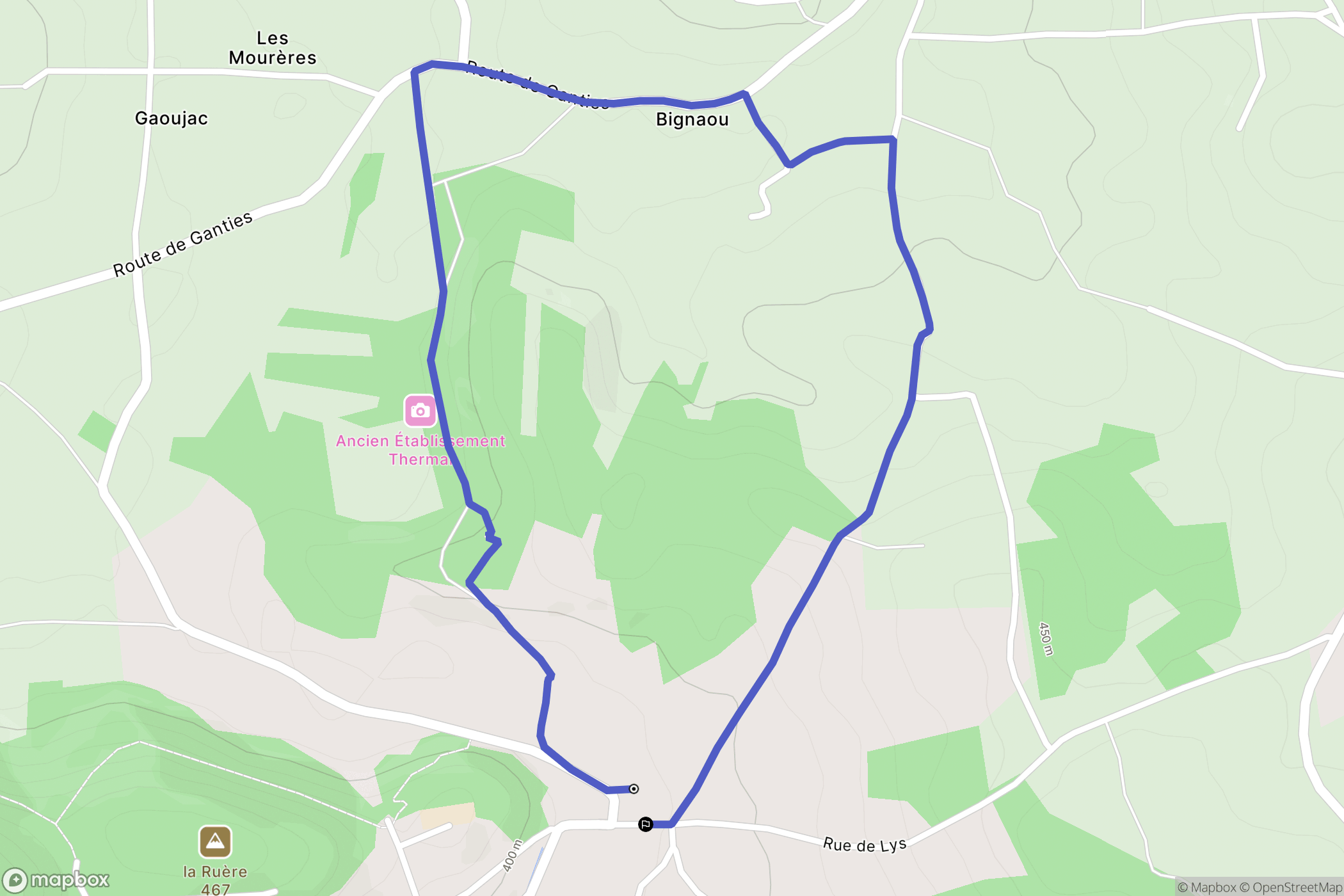 Ganties : carte du parcours de randonnée - France