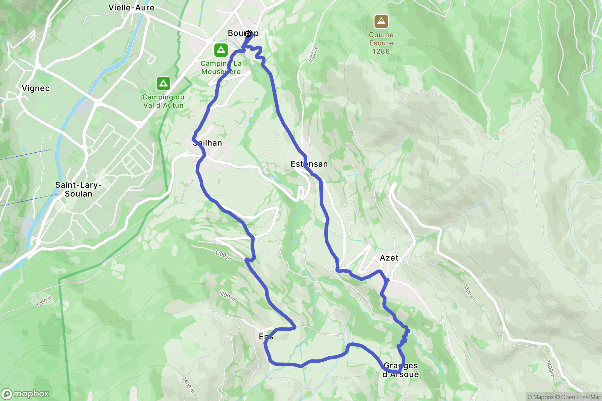 Bourisp, Hautes-Pyrénées : carte du parcours de randonnée - France