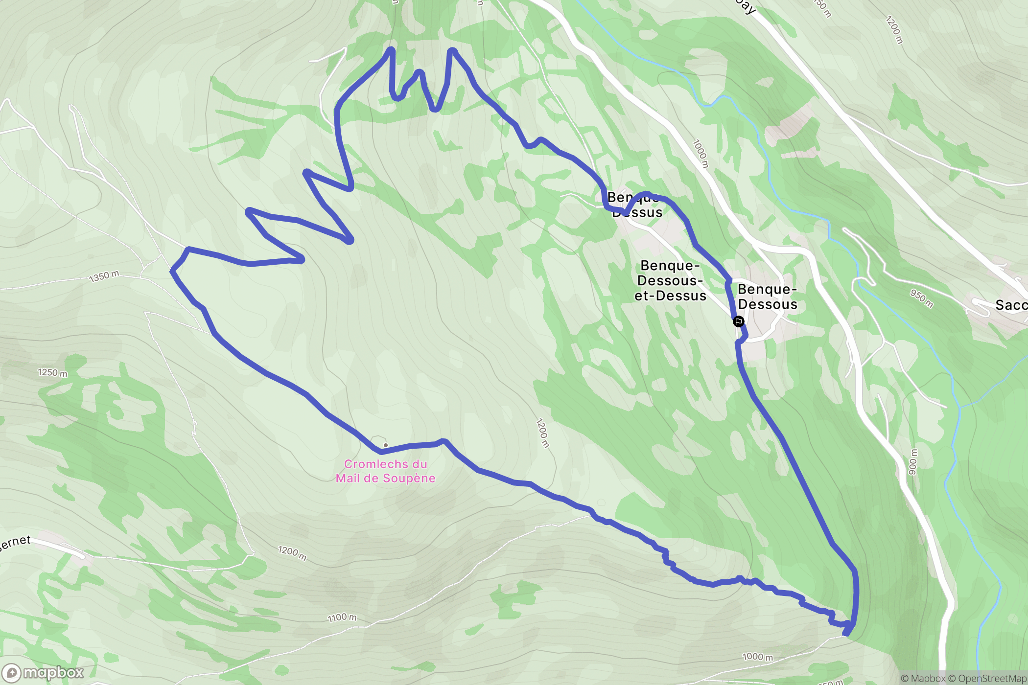 Benque, Bagnère de Luchon : carte du parcours de randonnée - France