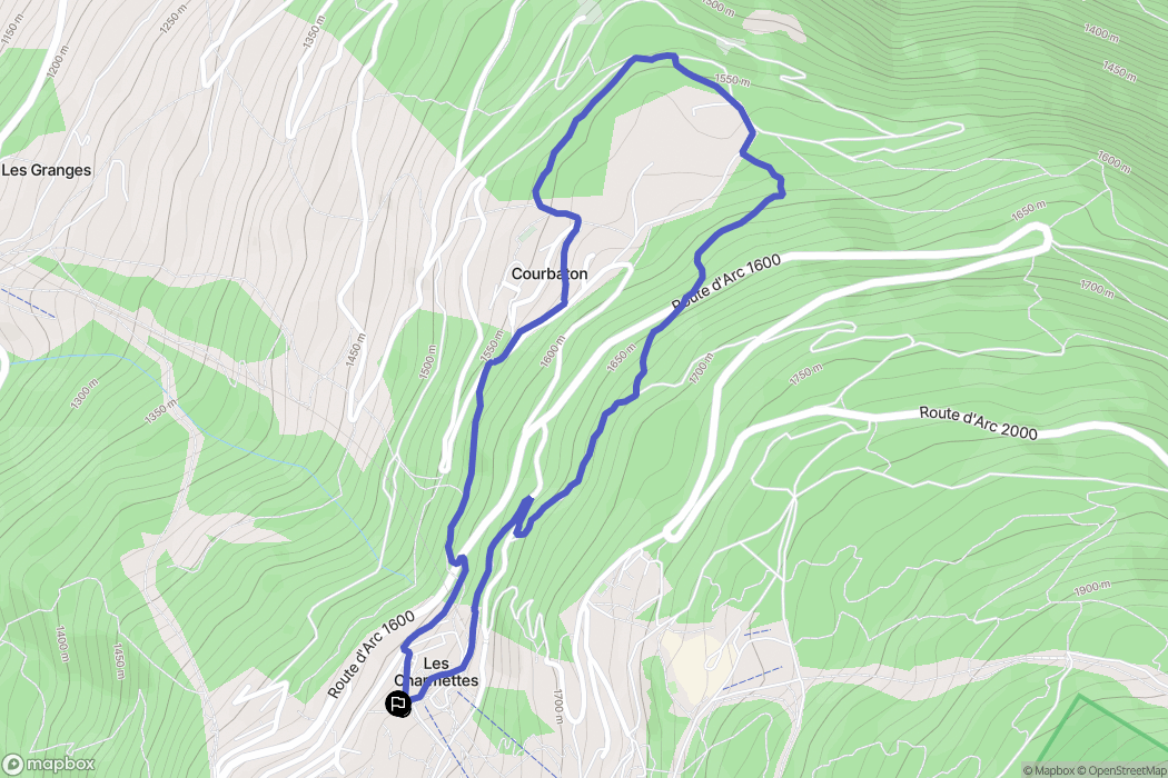 Les Arcs : carte du parcours de randonnée - France