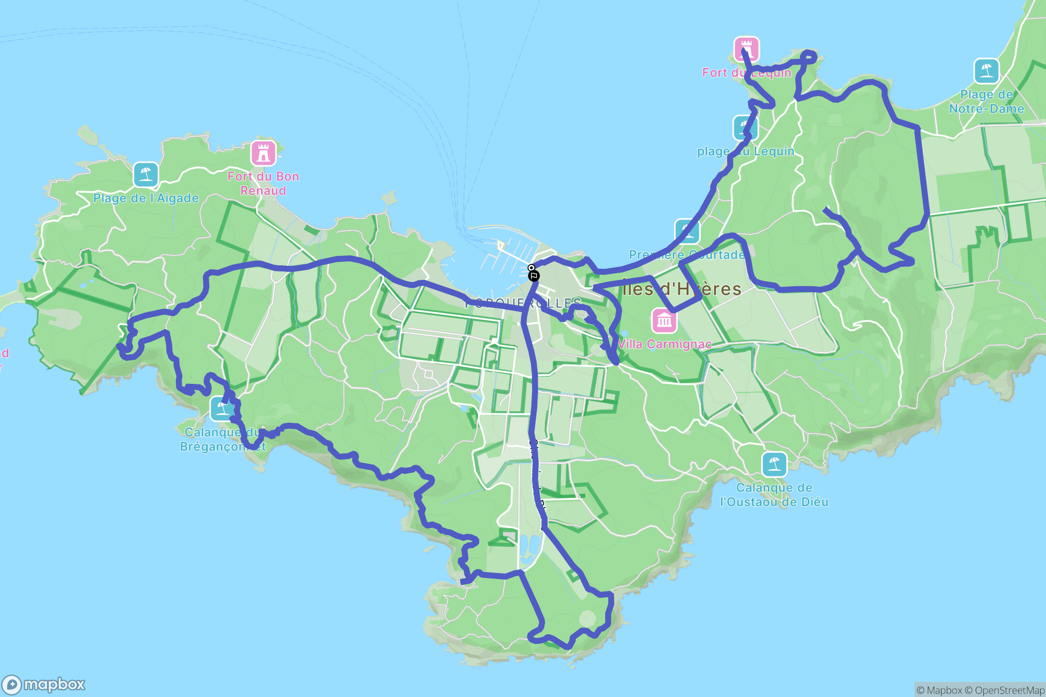 Porquerolles : carte du parcours de randonnée - France