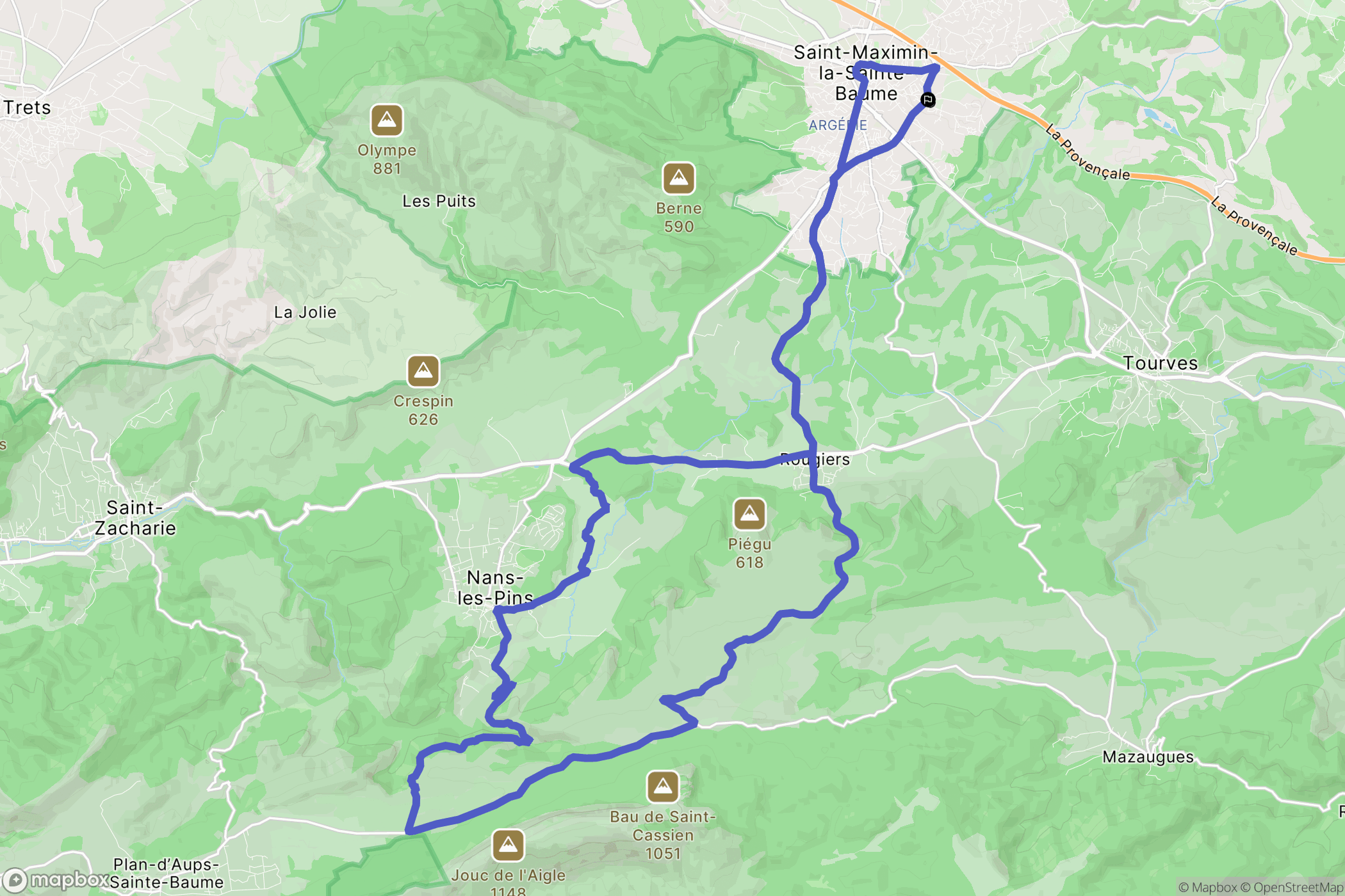 Saint-Maximin-la-Sainte-Baume : carte du parcours de randonnée - France