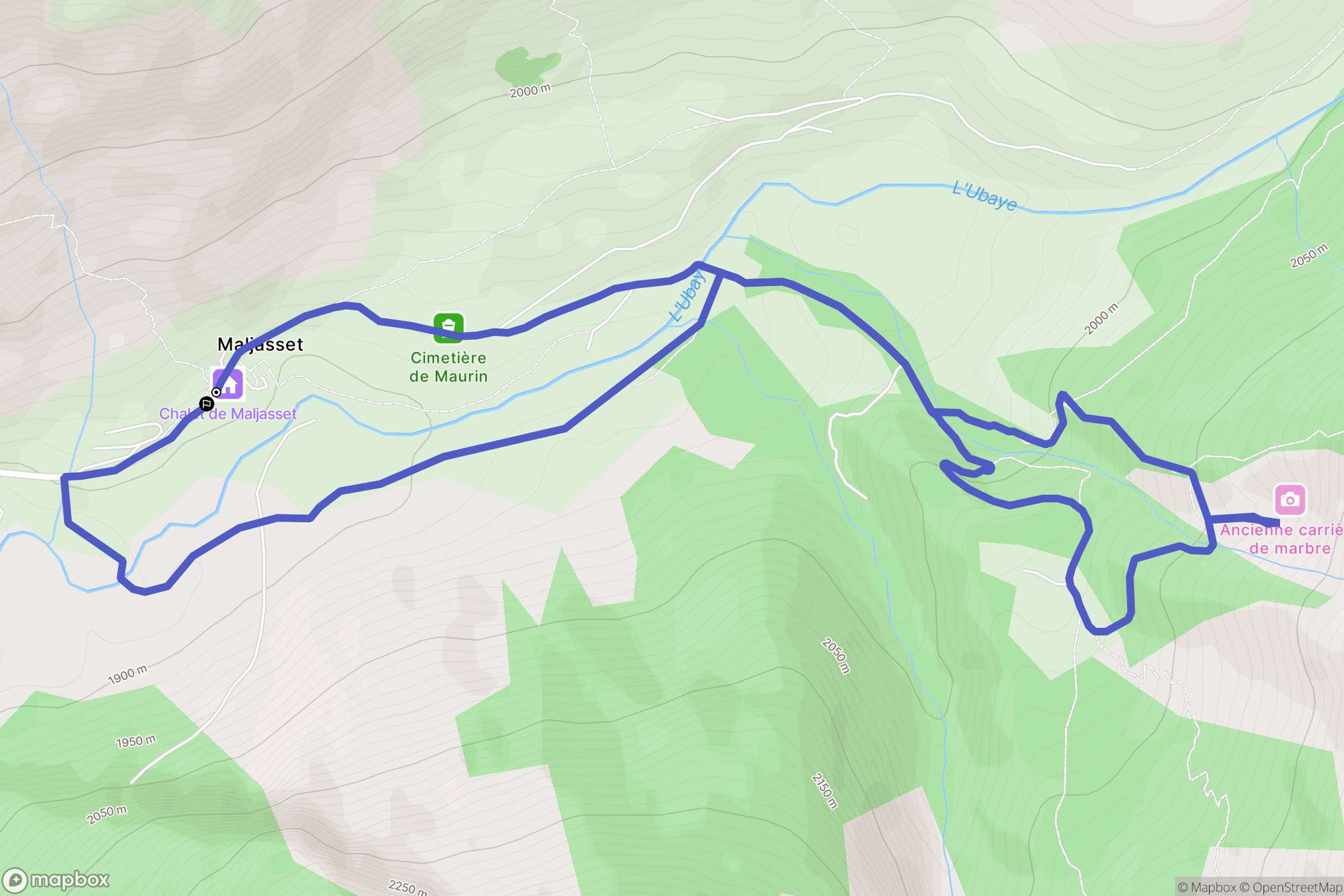 Maljasset : carte du parcours de randonnée - France