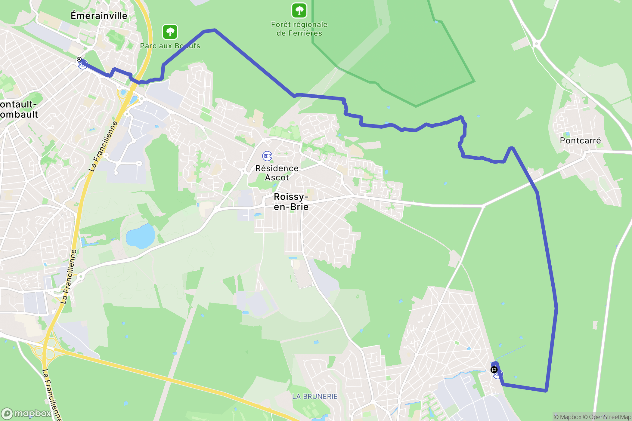 Ozoire-la-ferrière : carte du parcours de randonnée - France
