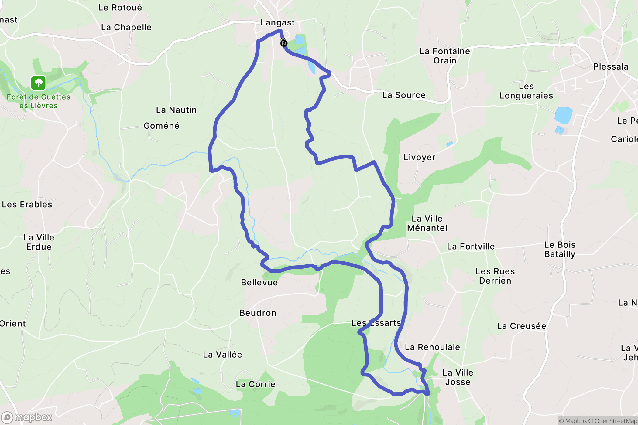 Langast : carte du parcours de randonnée - France