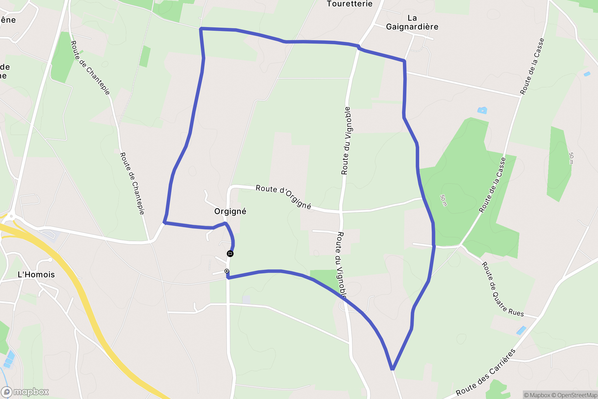 Orgigné : carte du parcours de randonnée - France