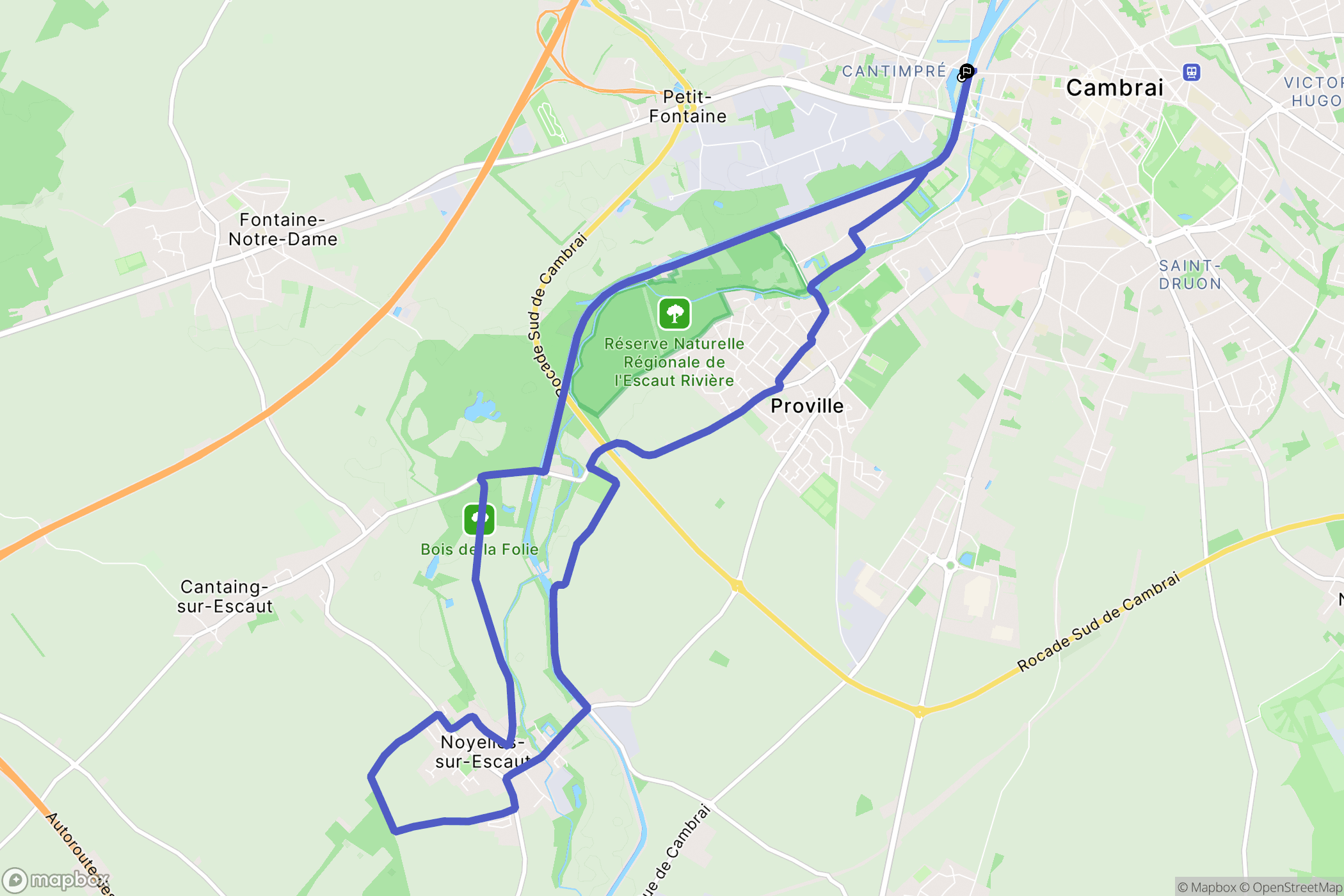 Cambrai : carte du parcours de randonnée - France