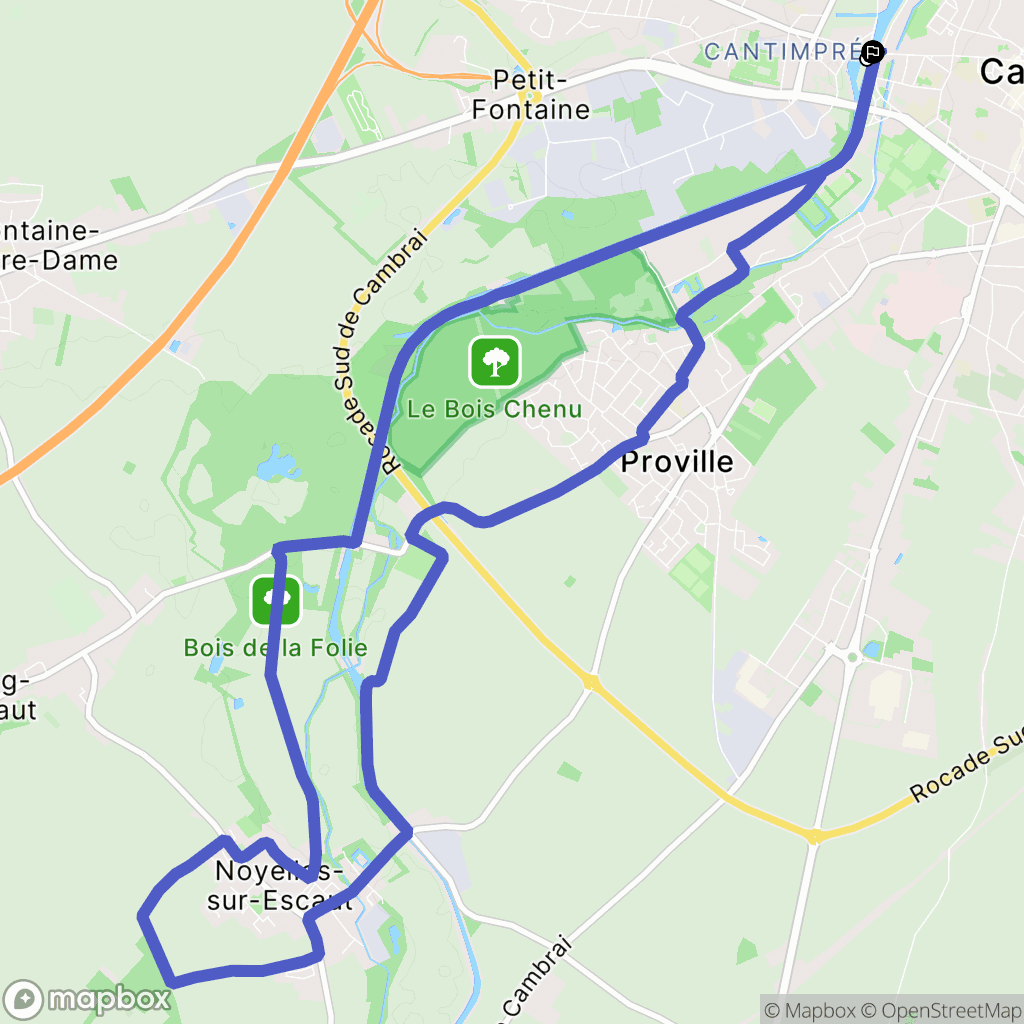 Cambrai : carte du parcours de randonnée - France