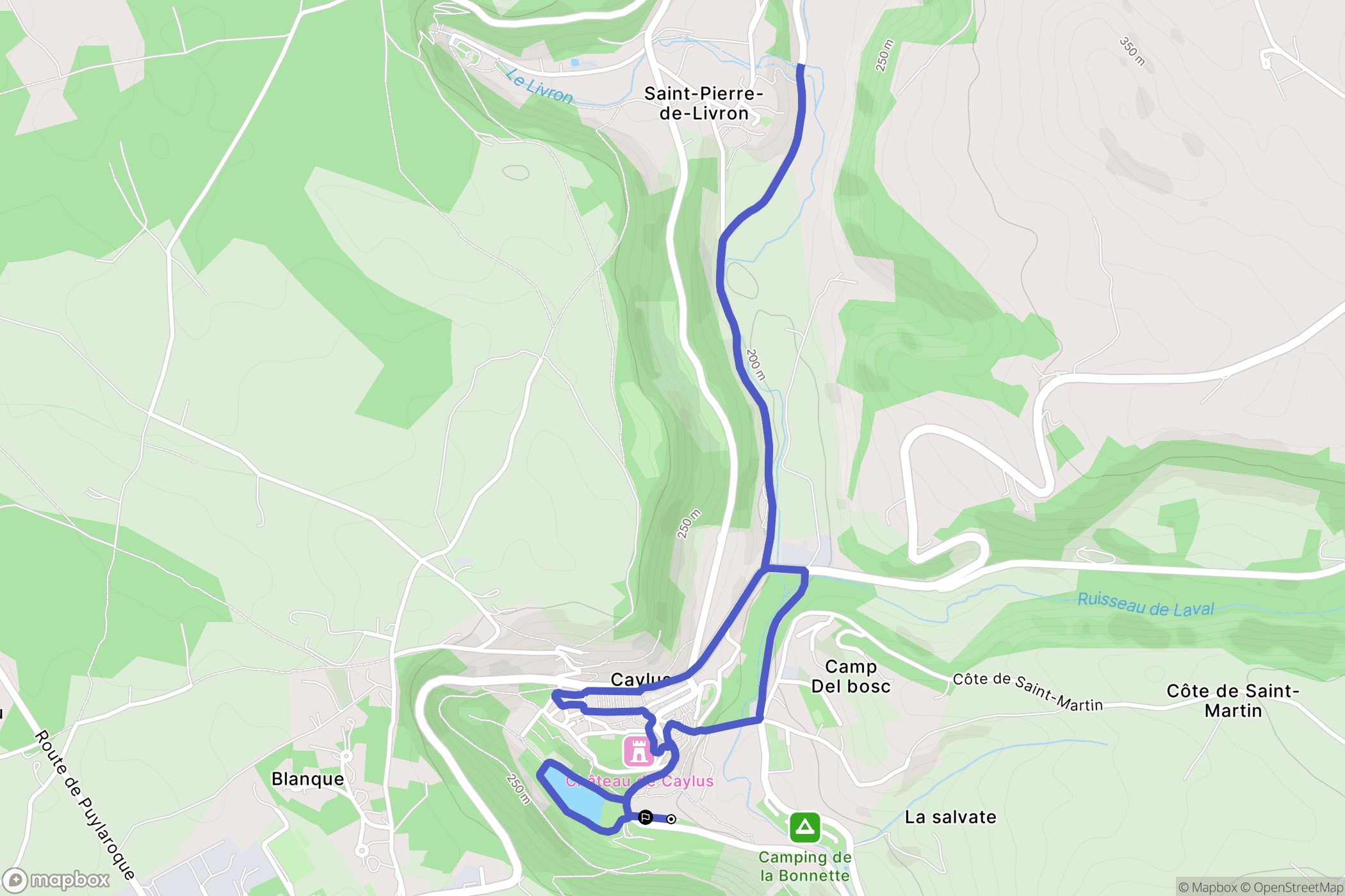 Caylus : carte du parcours de randonnée - France