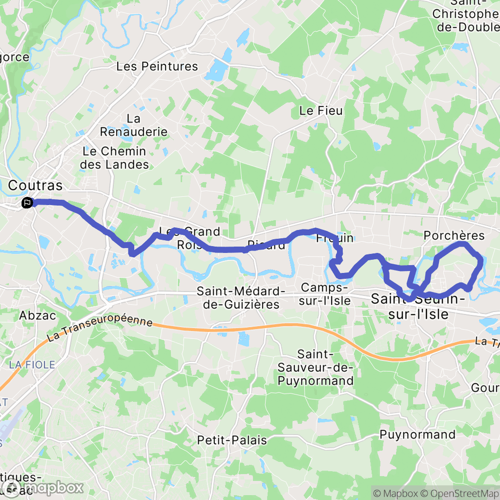 Coutras : carte du parcours de randonnée - France