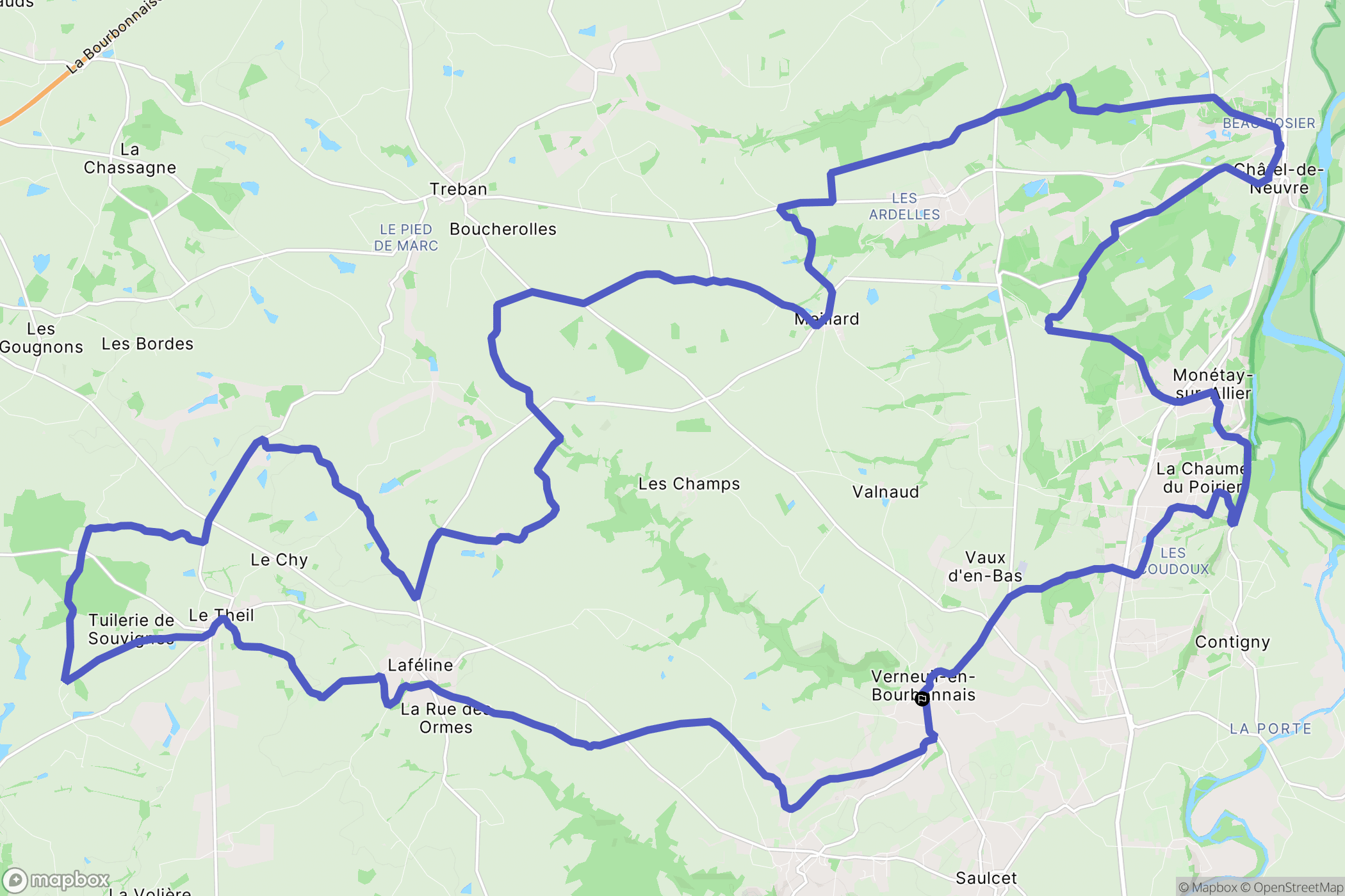 Verneuil en Bourbonnais : carte du parcours de randonnée - France