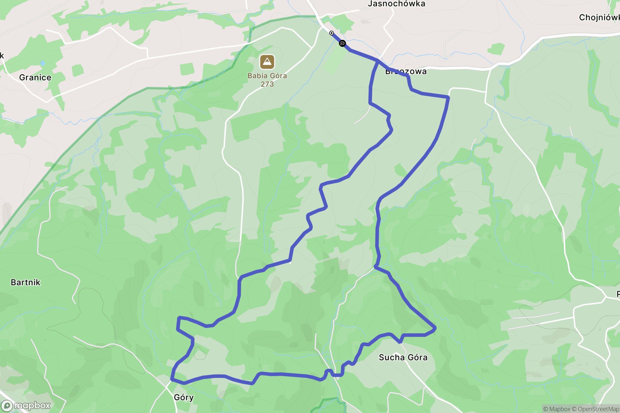 Brzozowa: mapa trasy - Poland