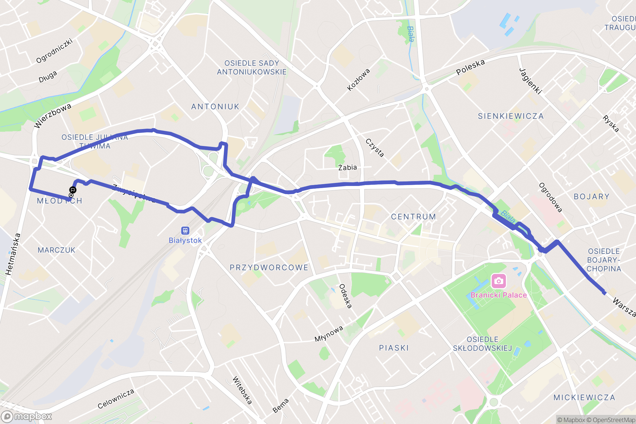 Białystok: mapa trasy - Poland