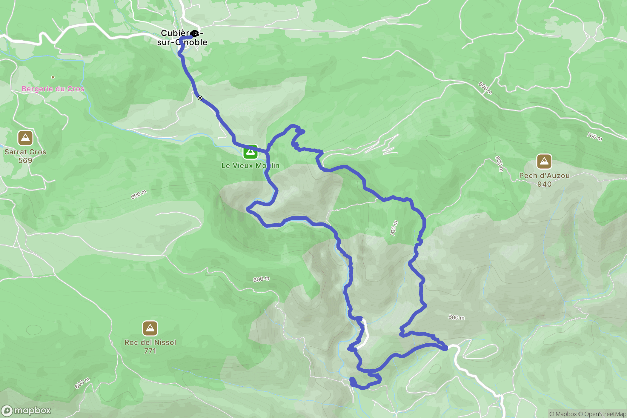 Cubières-sur-Cinoble : carte du parcours de randonnée - France