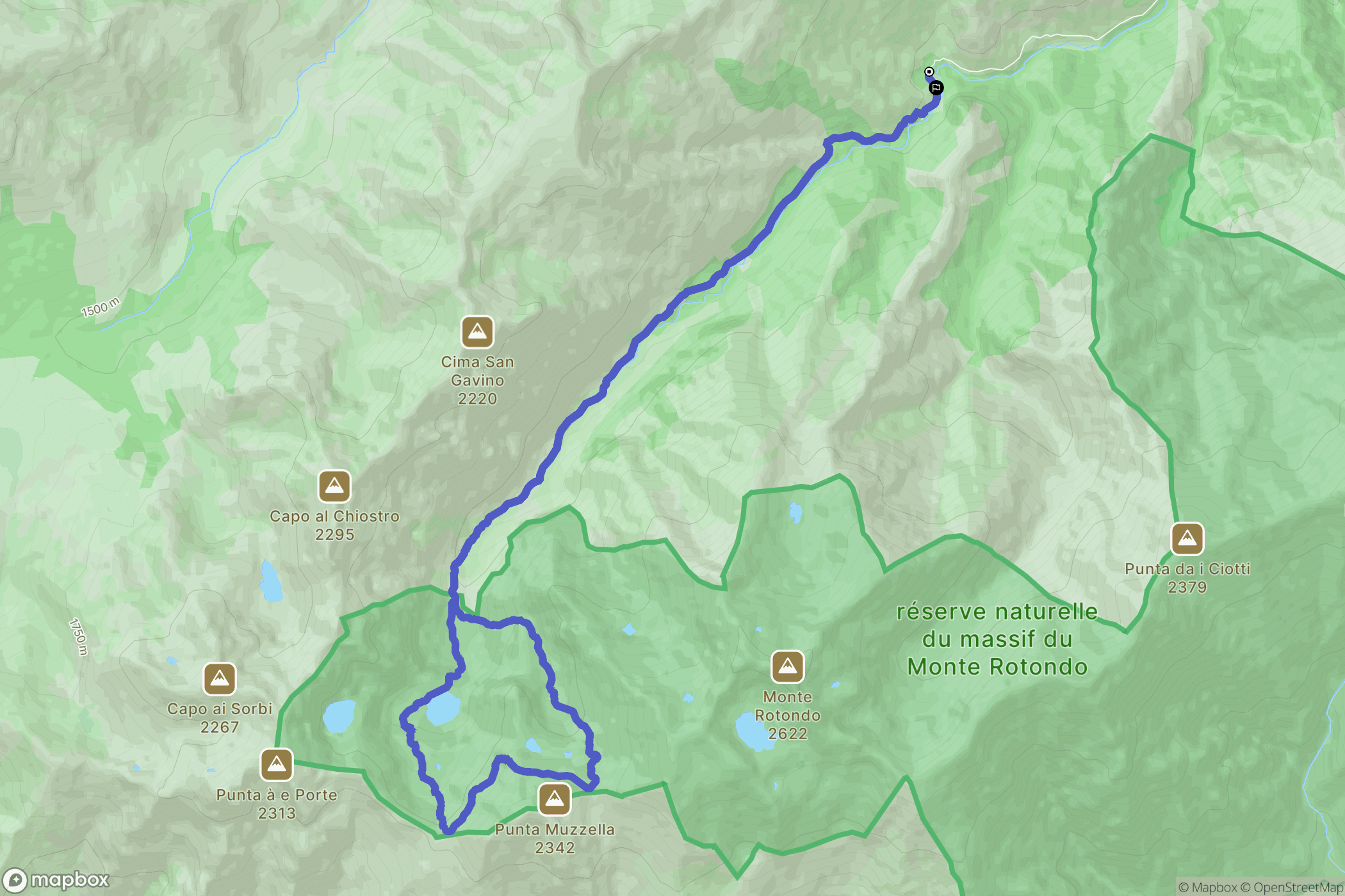 Corte : carte du parcours de randonnée - France