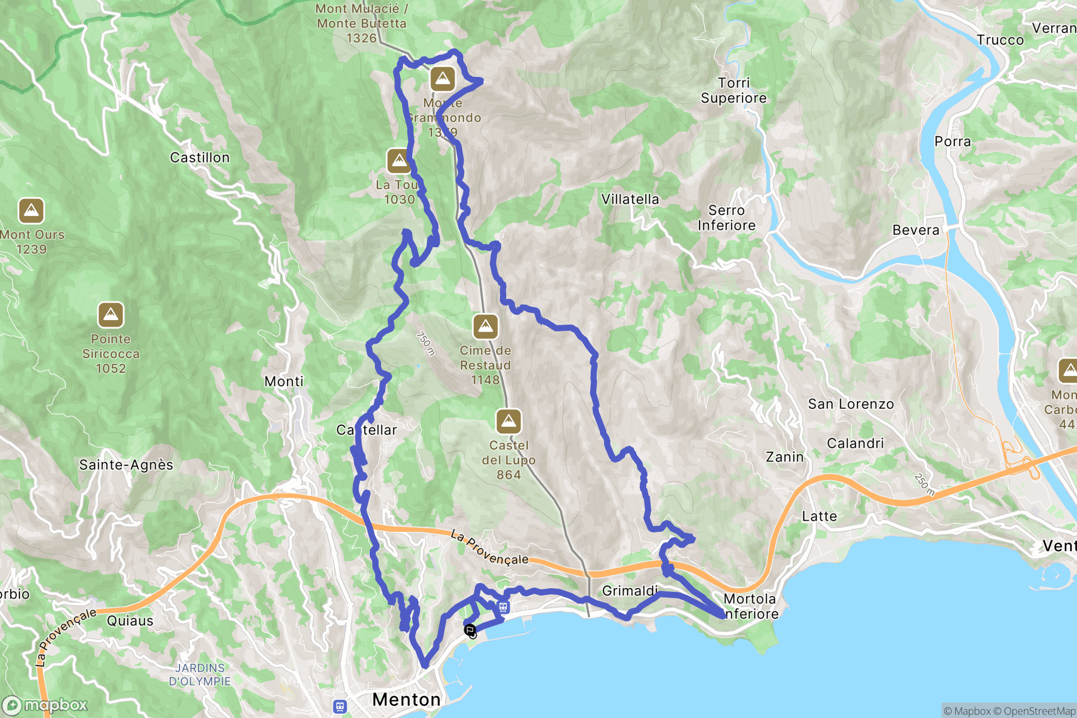 Menton : carte du parcours de randonnée - France