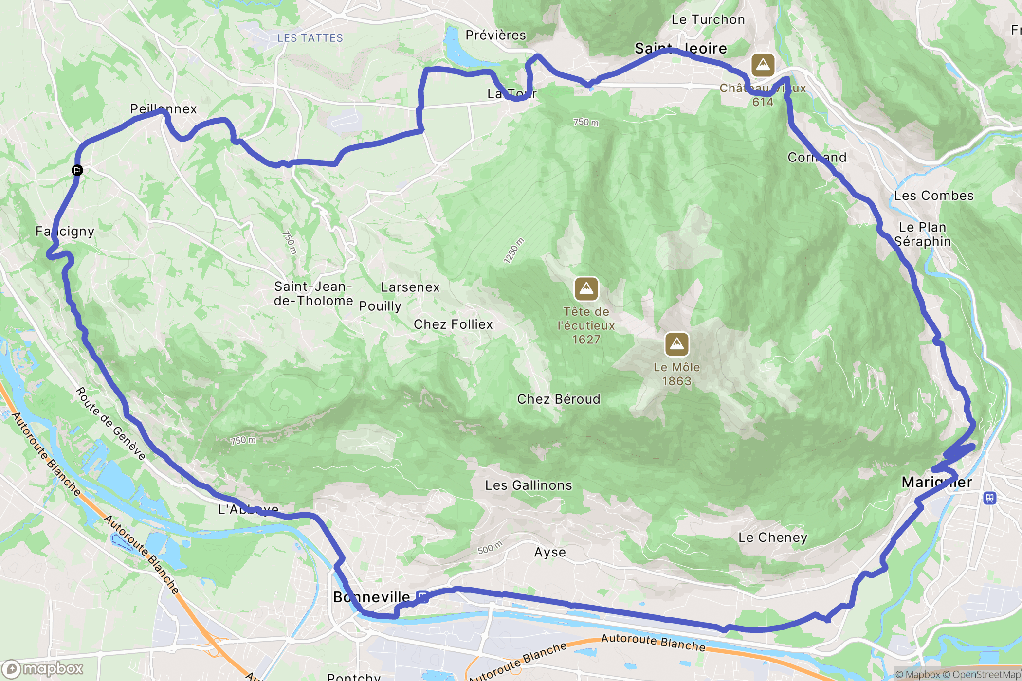 Faucigny : carte du parcours de randonnée - France