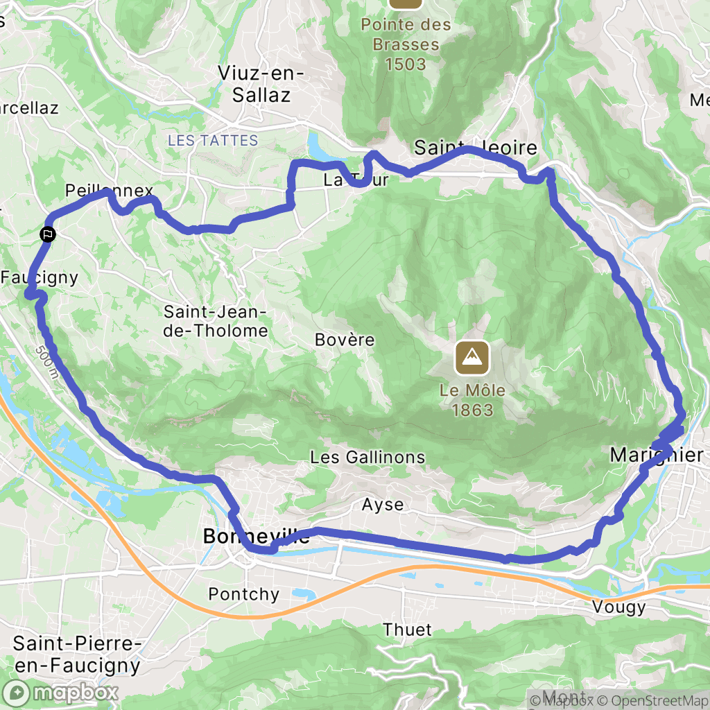 Faucigny : carte du parcours de randonnée - France