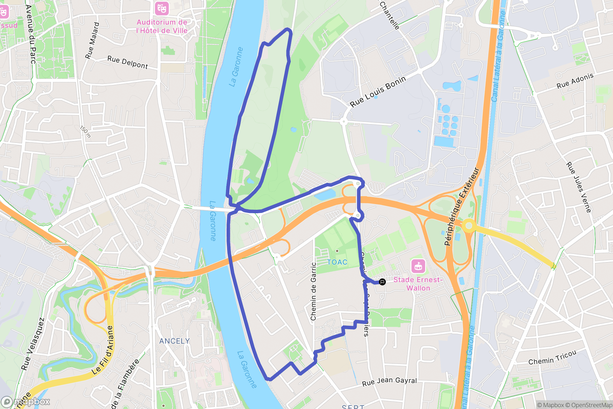 Toulouse : carte du parcours de randonnée - France