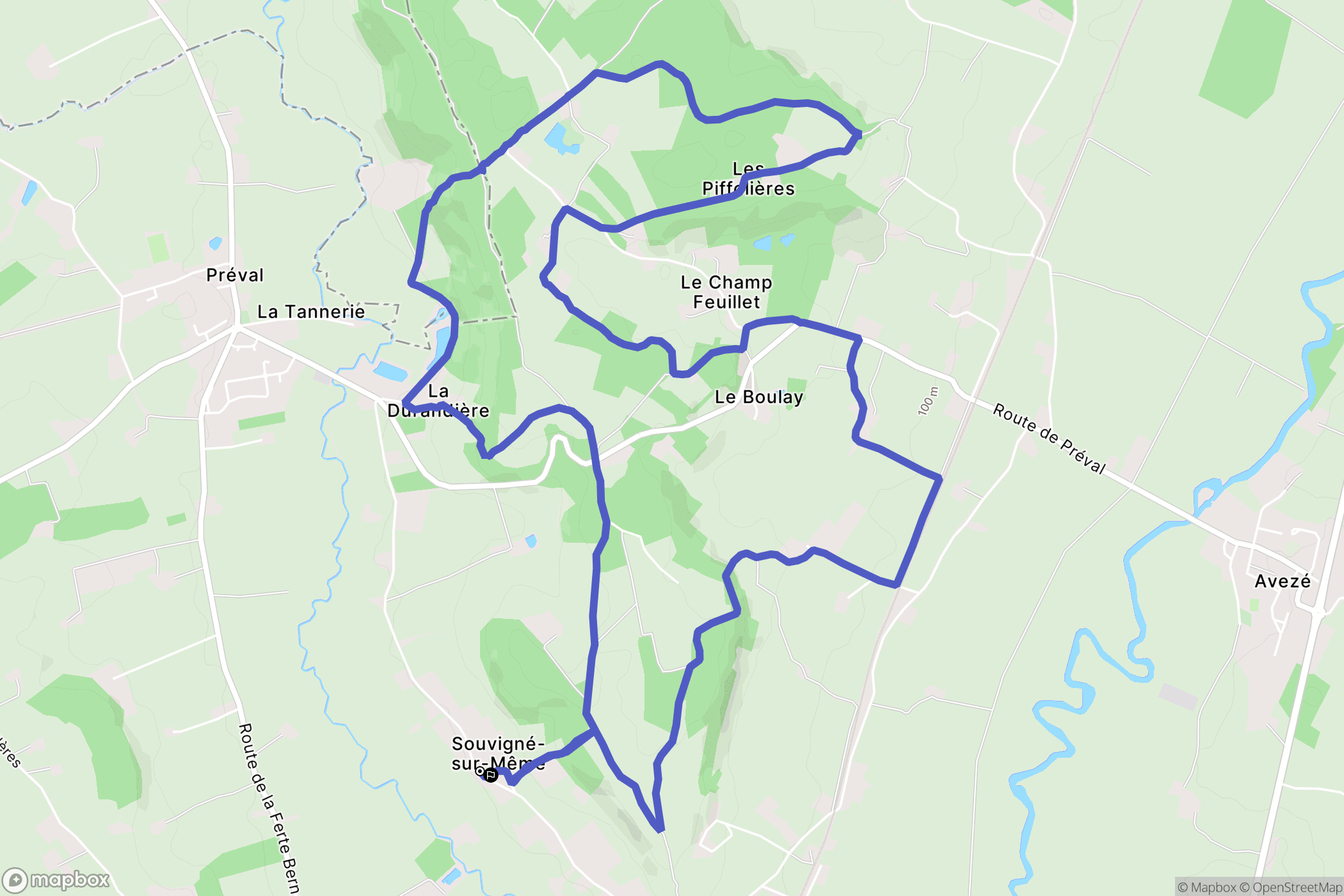 Souvigné-sur-Même : carte du parcours de randonnée - France
