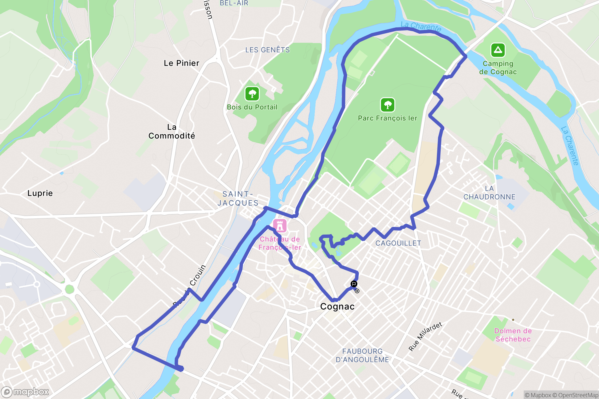 Cognac : carte du parcours de randonnée - France