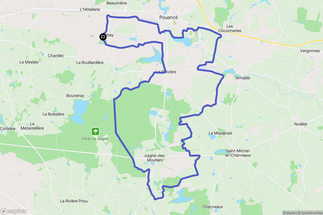 Carbay : carte du parcours de randonnée - France