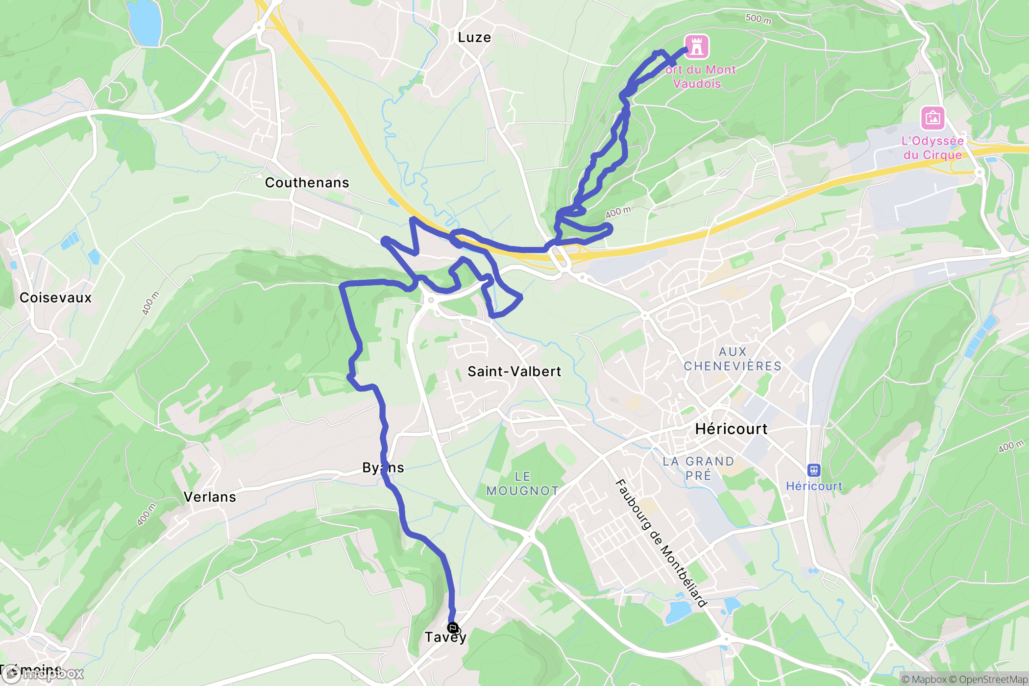 Héricourt : carte du parcours de randonnée - France