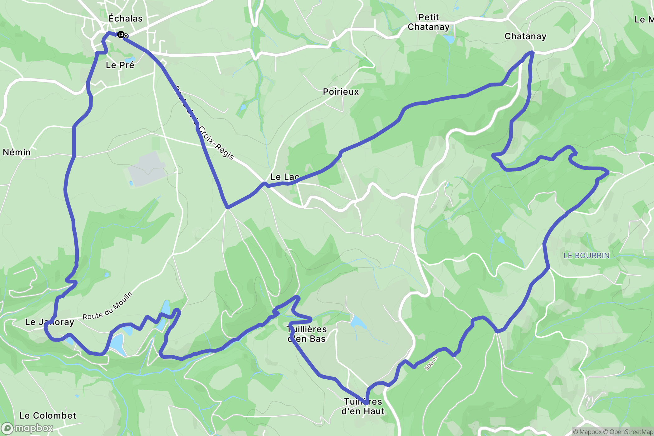 Échalas : carte du parcours de randonnée - France