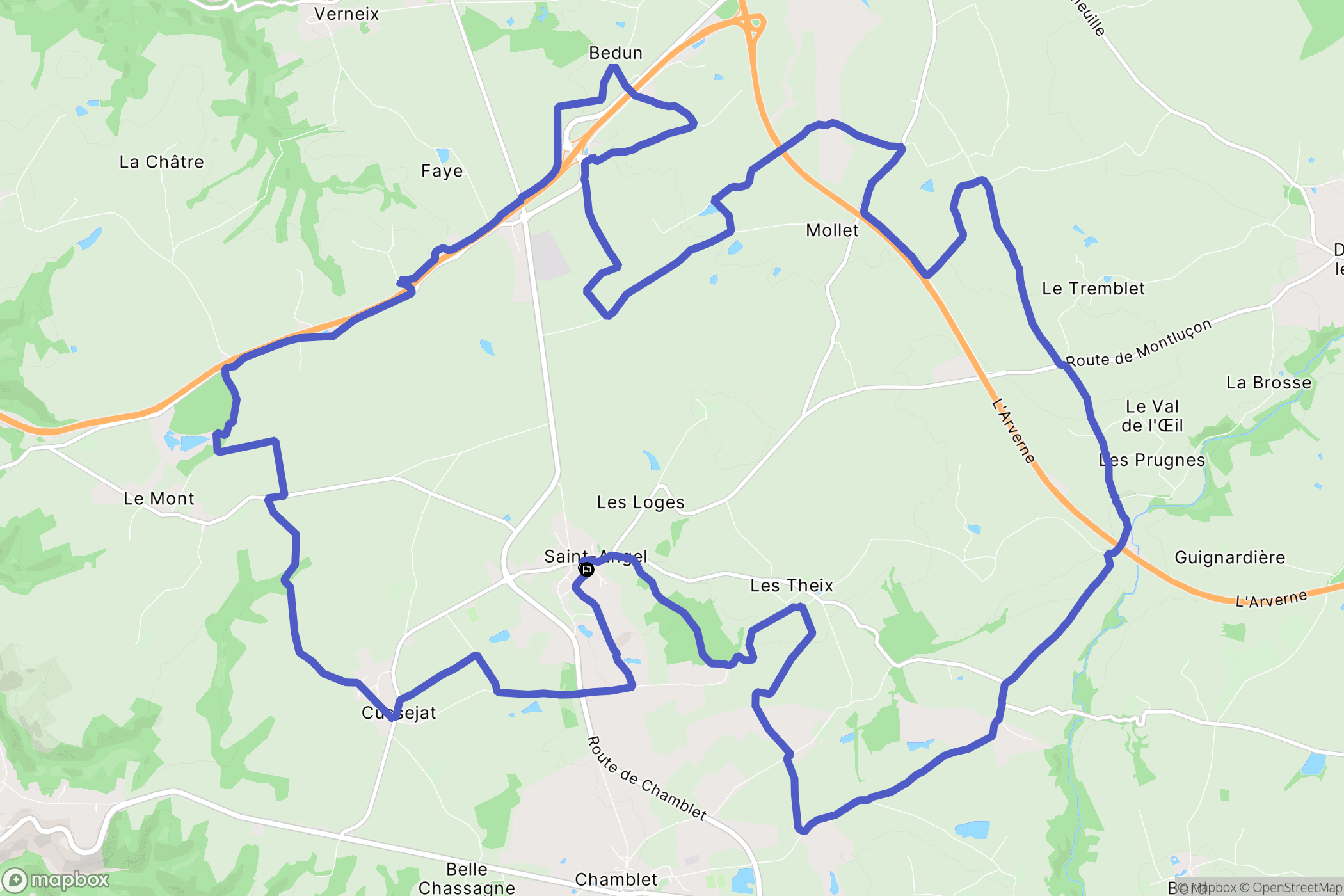 Saint-Angel : carte du parcours de randonnée - France