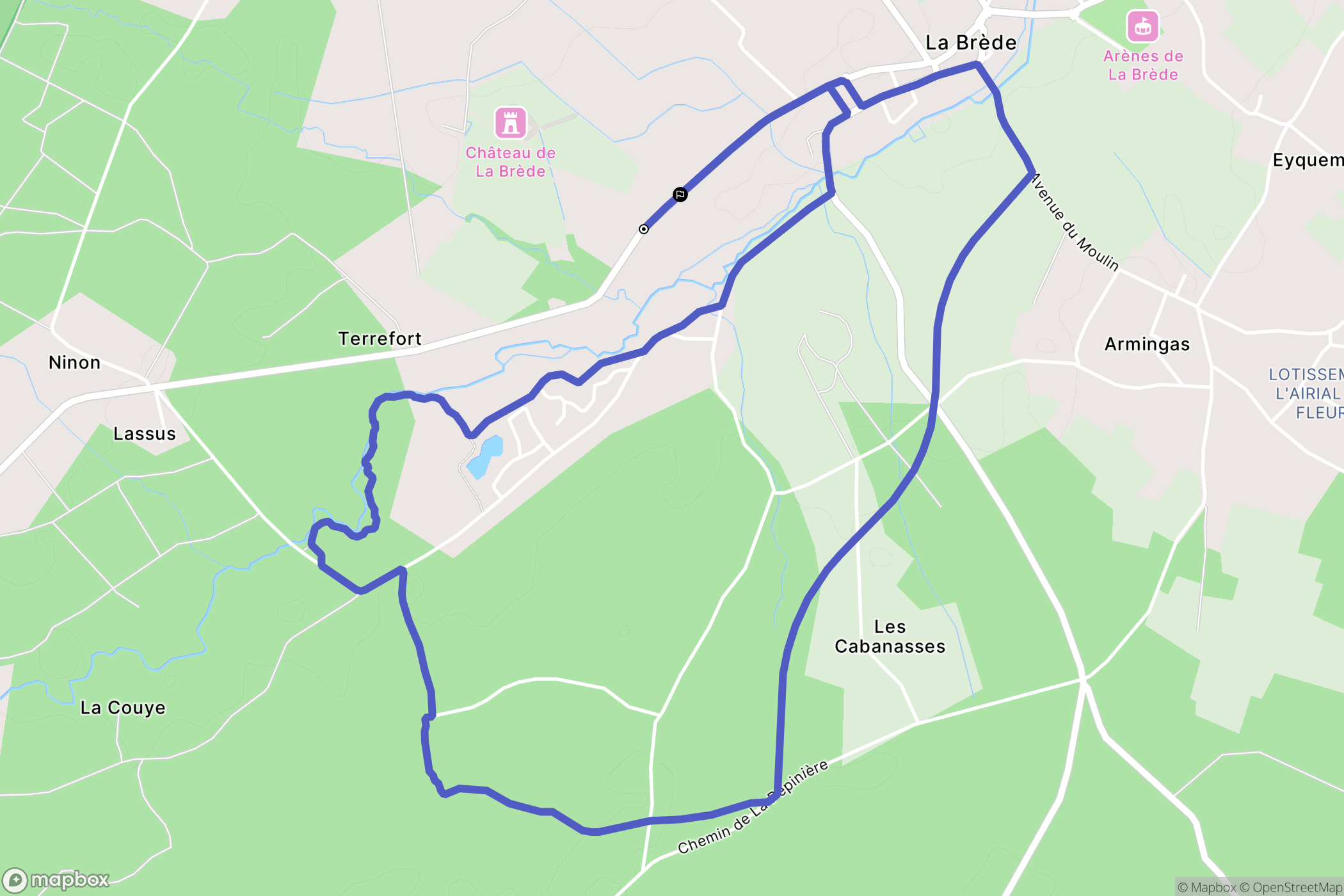 La Brède : carte du parcours de randonnée - France