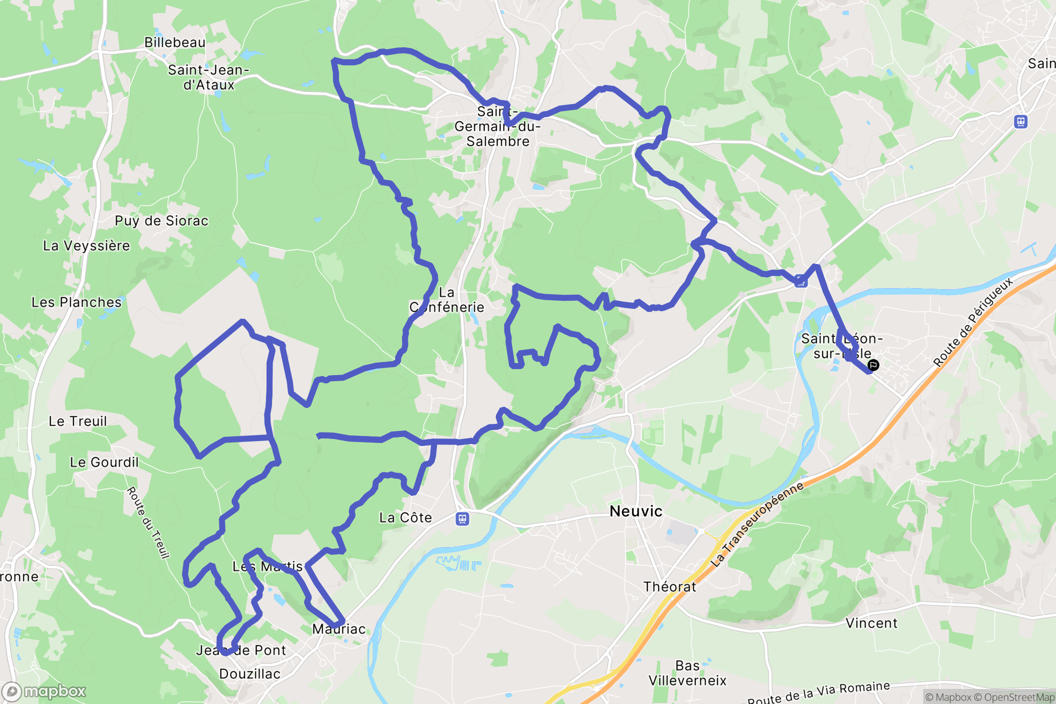 Saint-Léon-sur-l'Isle : carte du parcours de randonnée - France