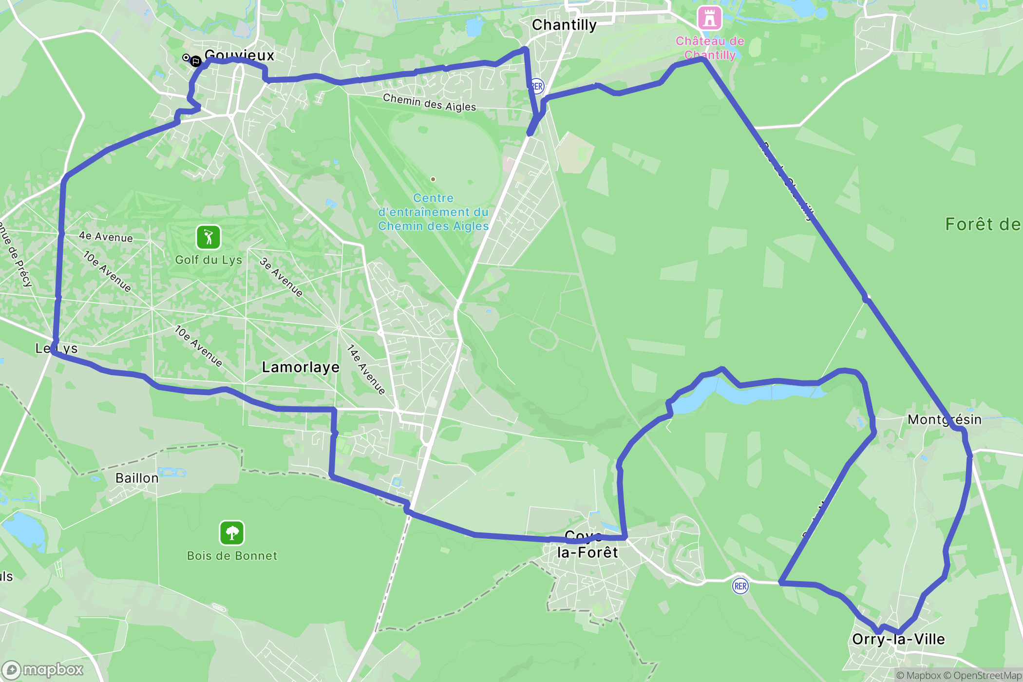 Gouvieux : carte du parcours de randonnée - France