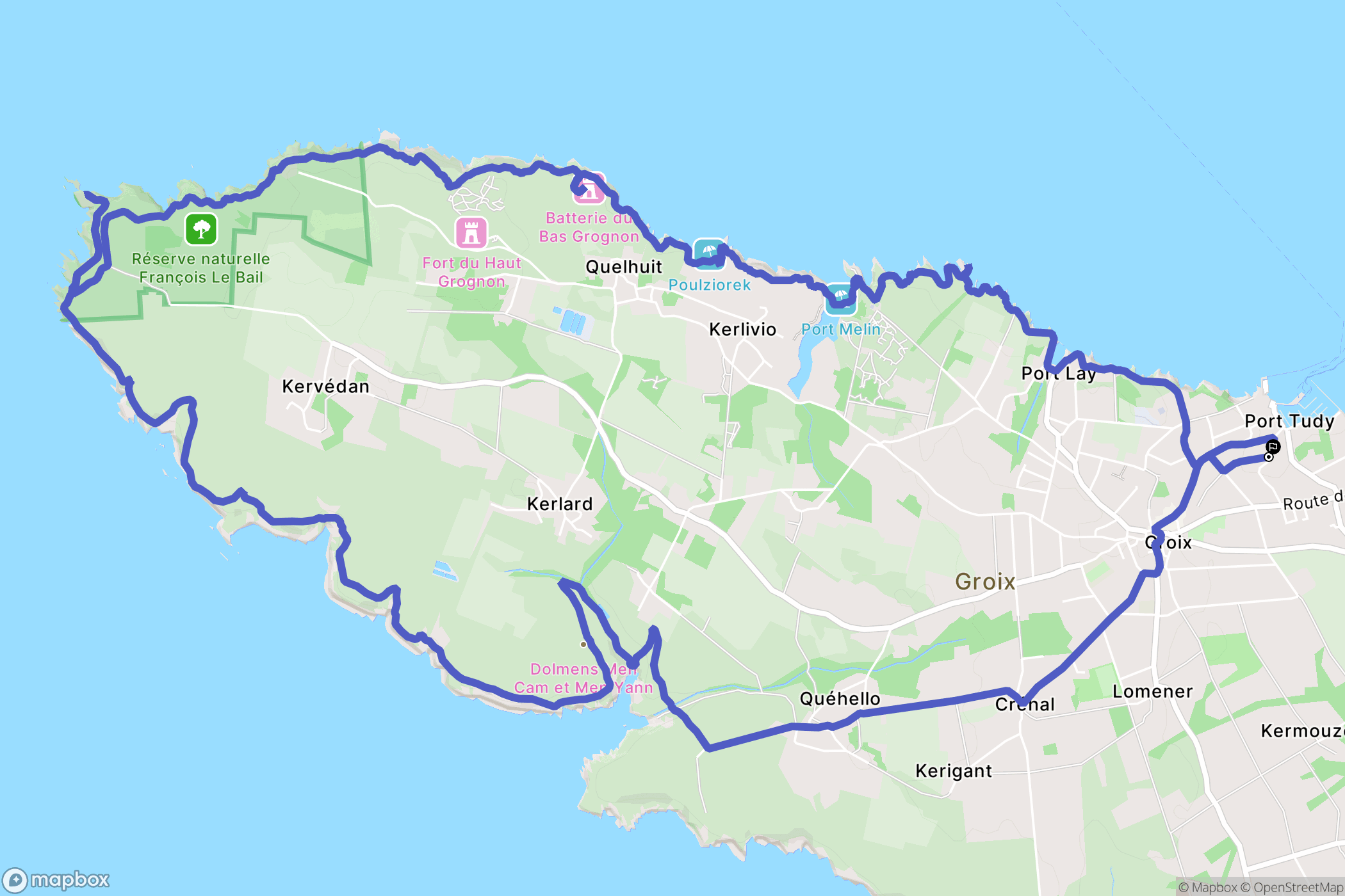 Groix : carte du parcours de randonnée - France