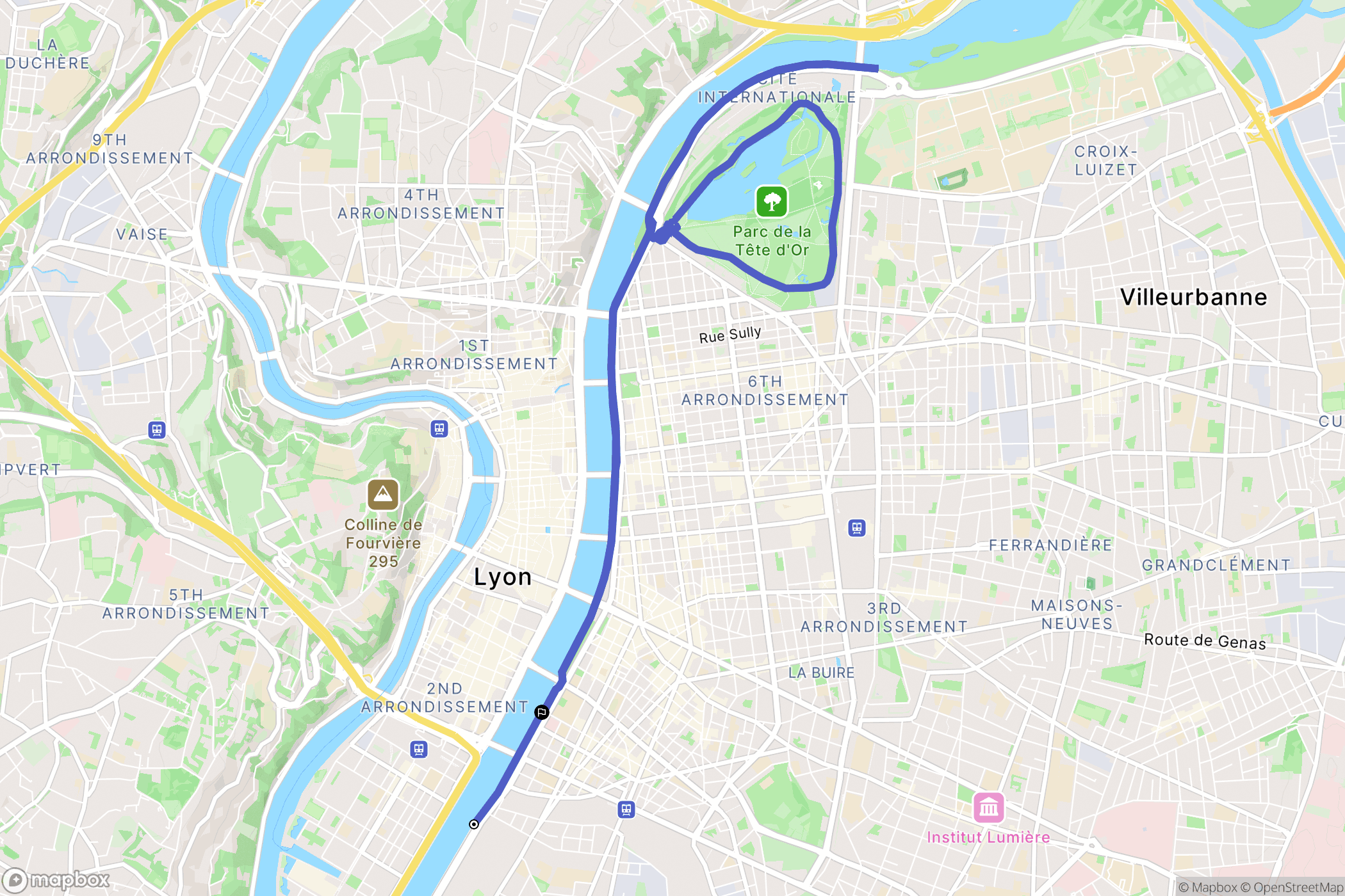 Lyon : carte du parcours de randonnée - France