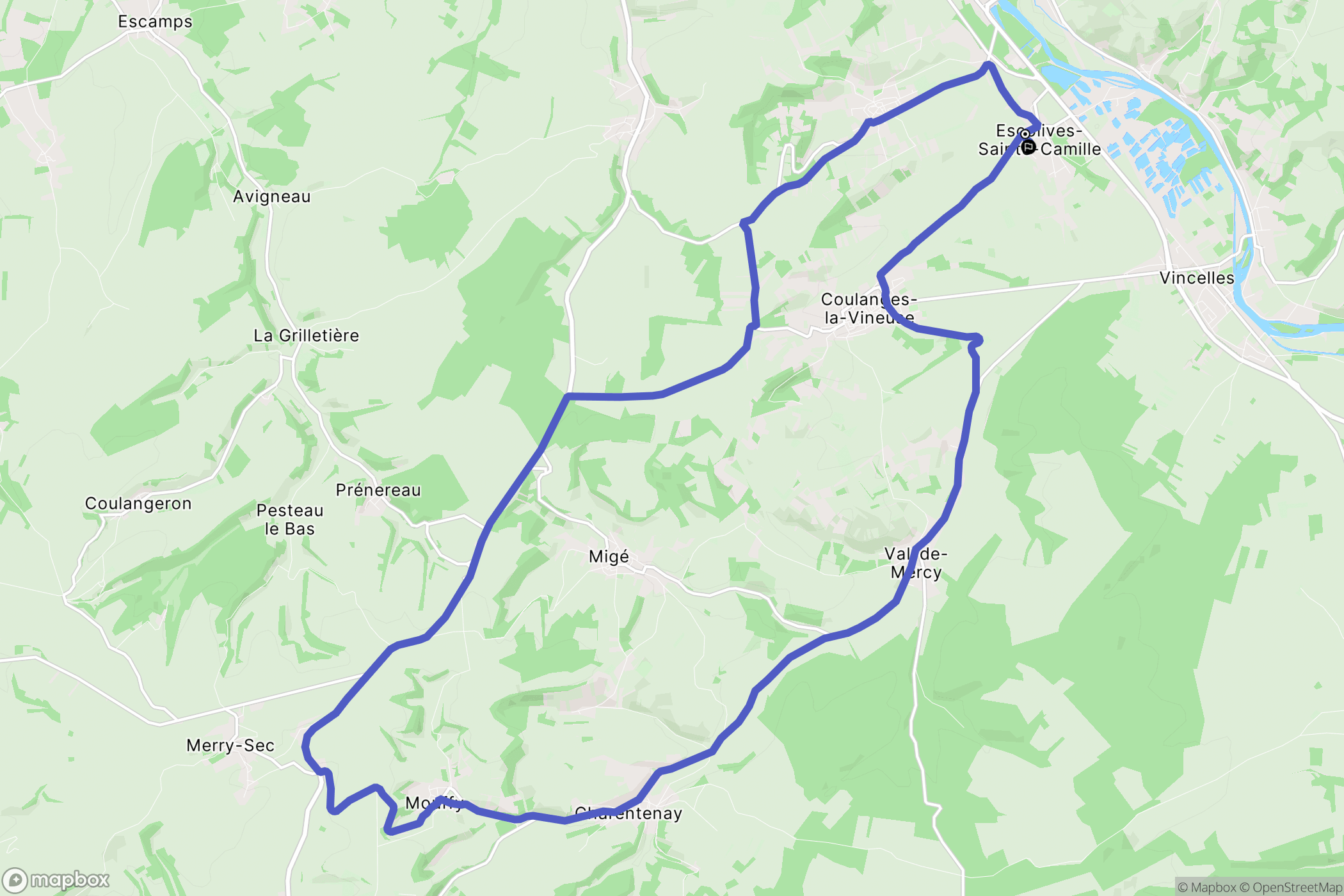 Escolives-Sainte-Camille : carte du parcours de randonnée - France