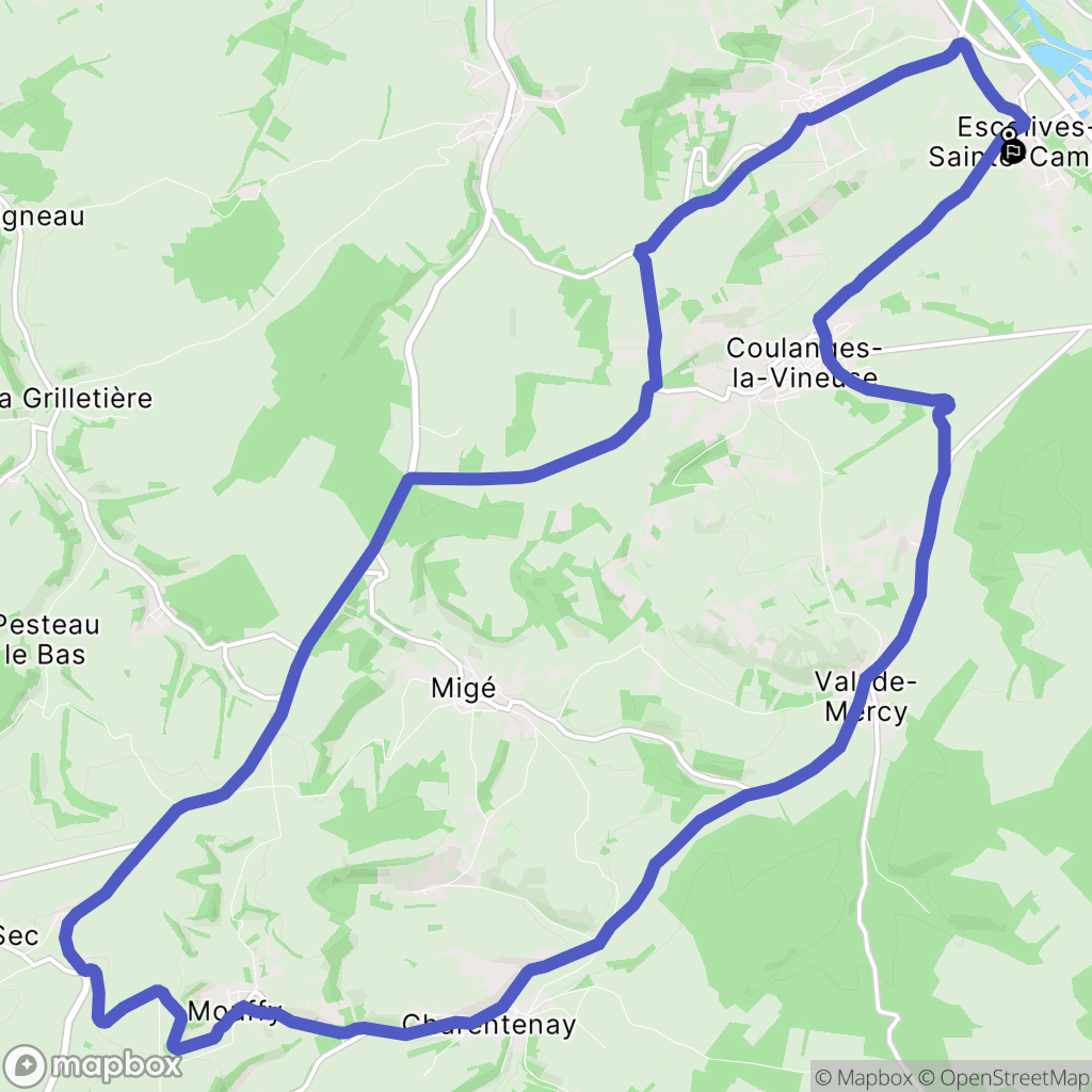 Escolives-Sainte-Camille : carte du parcours de randonnée - France
