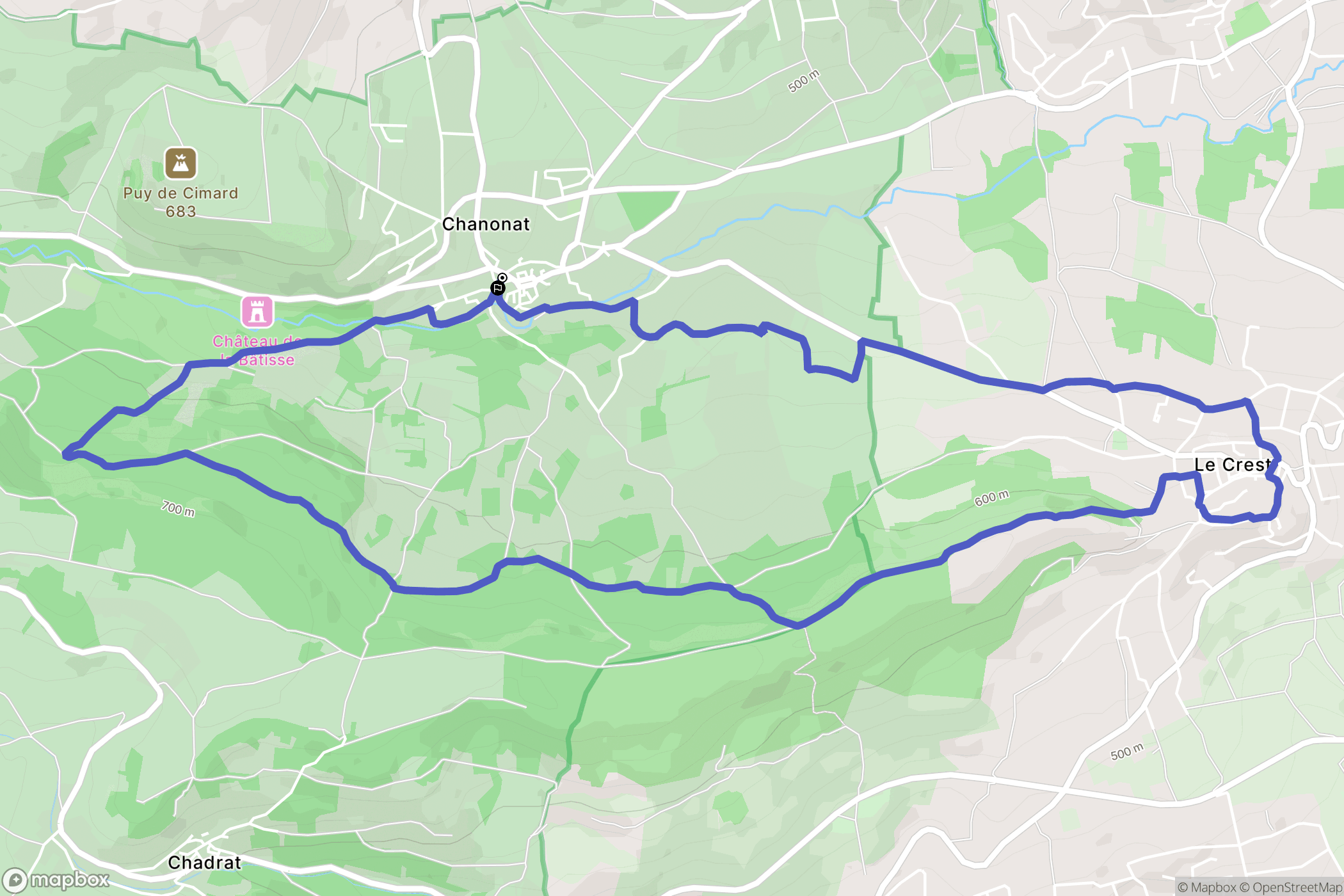 Chanonat : carte du parcours de randonnée - France