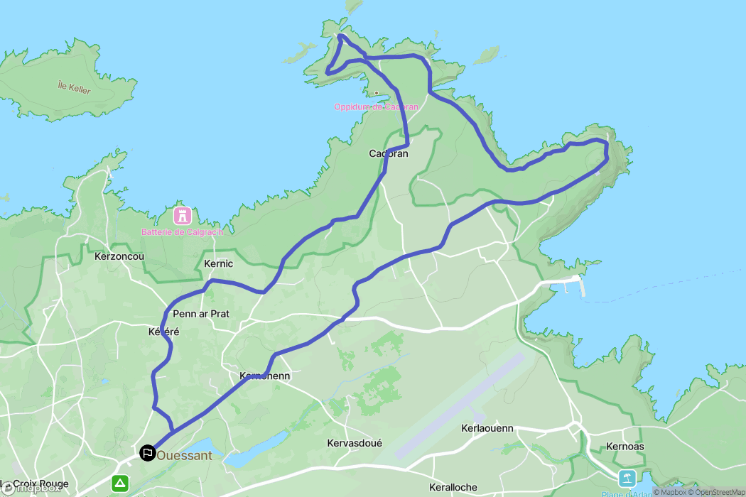 Ouessant : carte du parcours de randonnée - France
