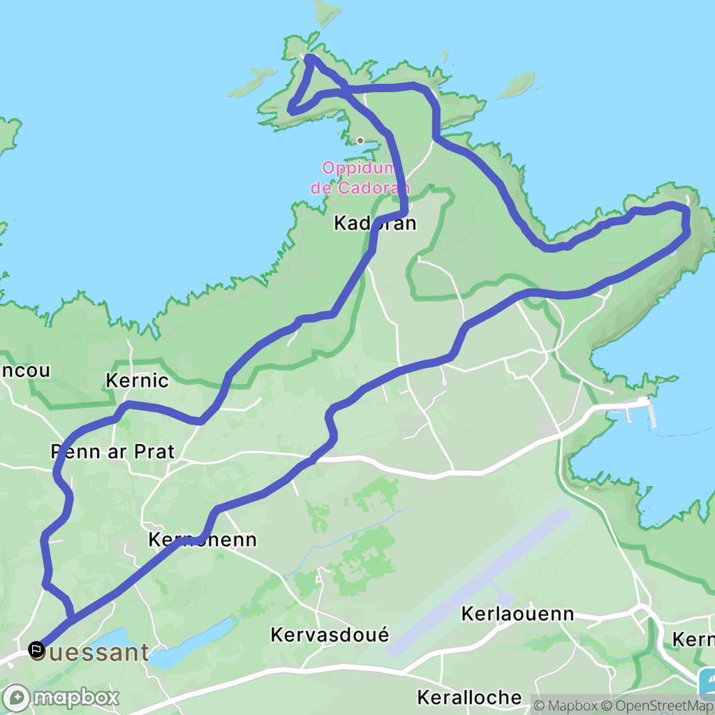 Ouessant : carte du parcours de randonnée - France