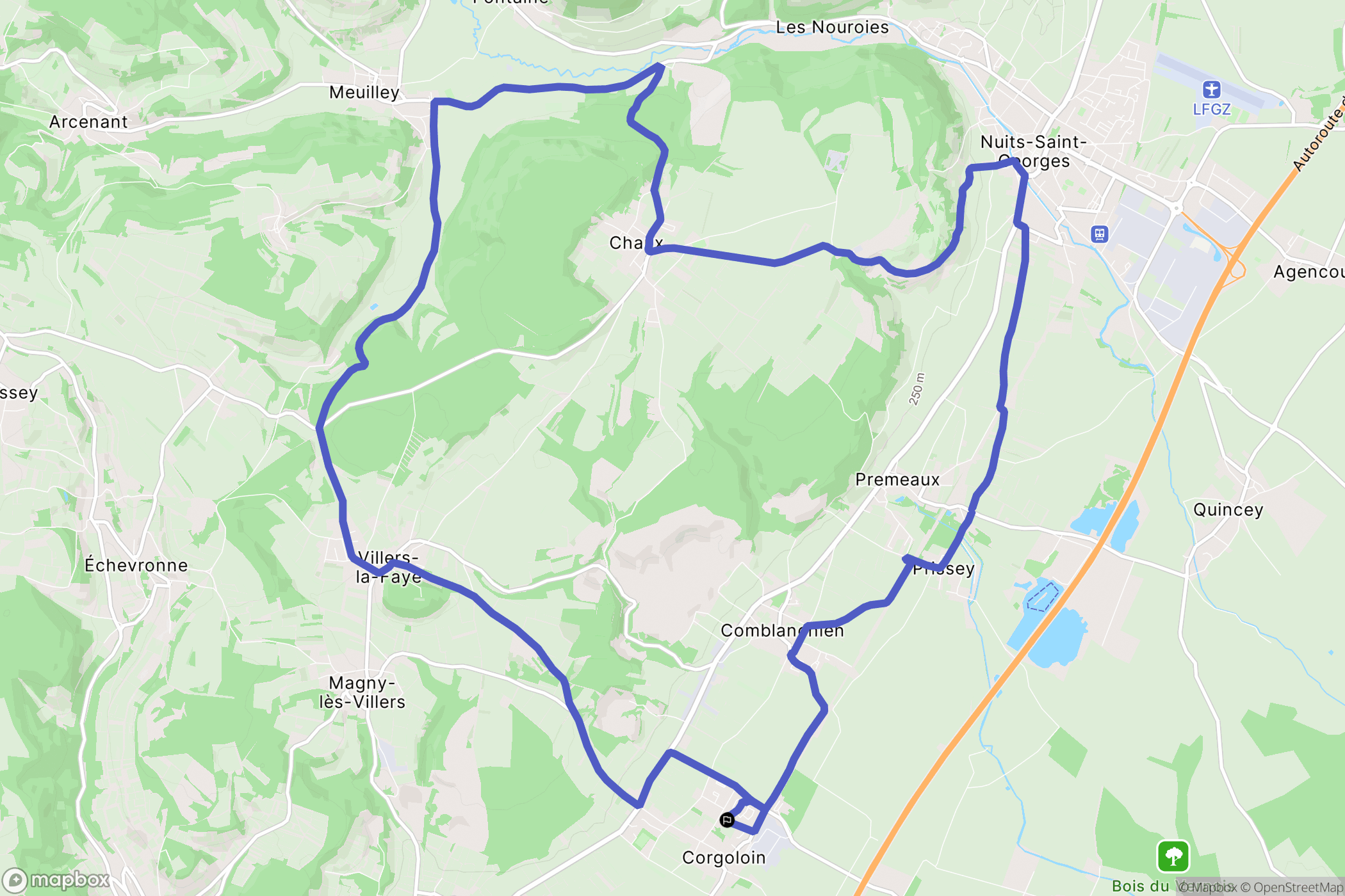 Corgoloin : carte du parcours de randonnée - France