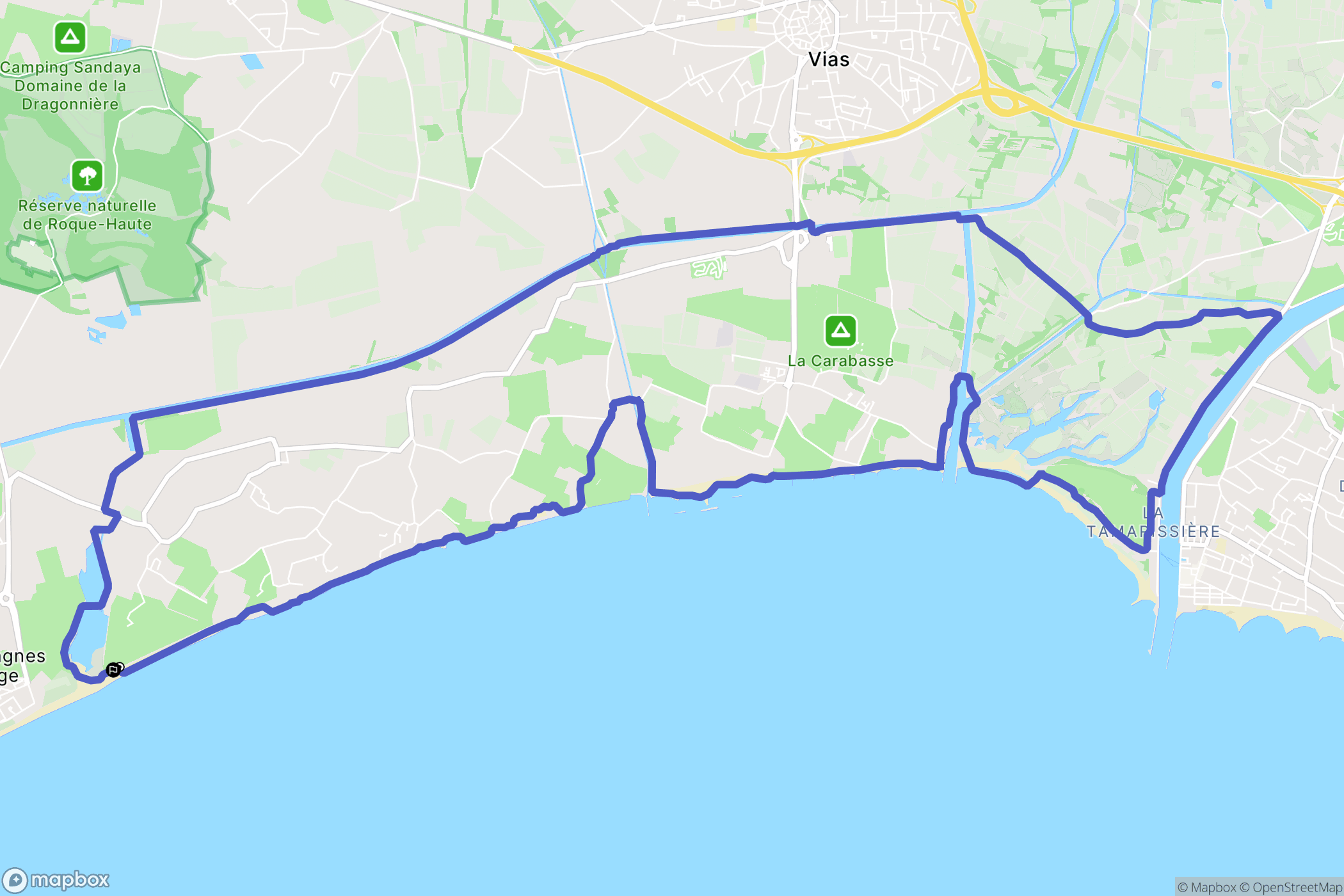 Vias : carte du parcours de randonnée - France