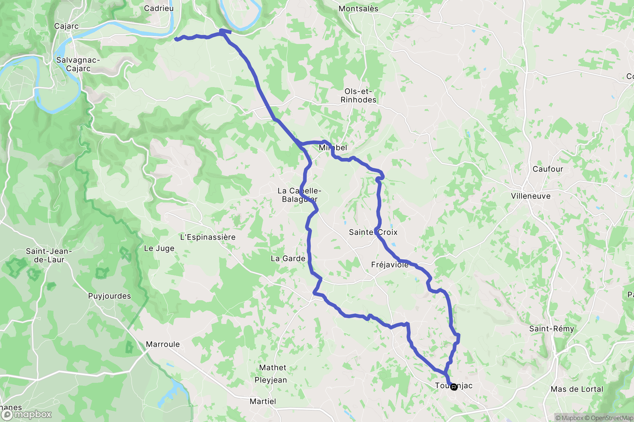 Toulonjac : carte du parcours de randonnée - France