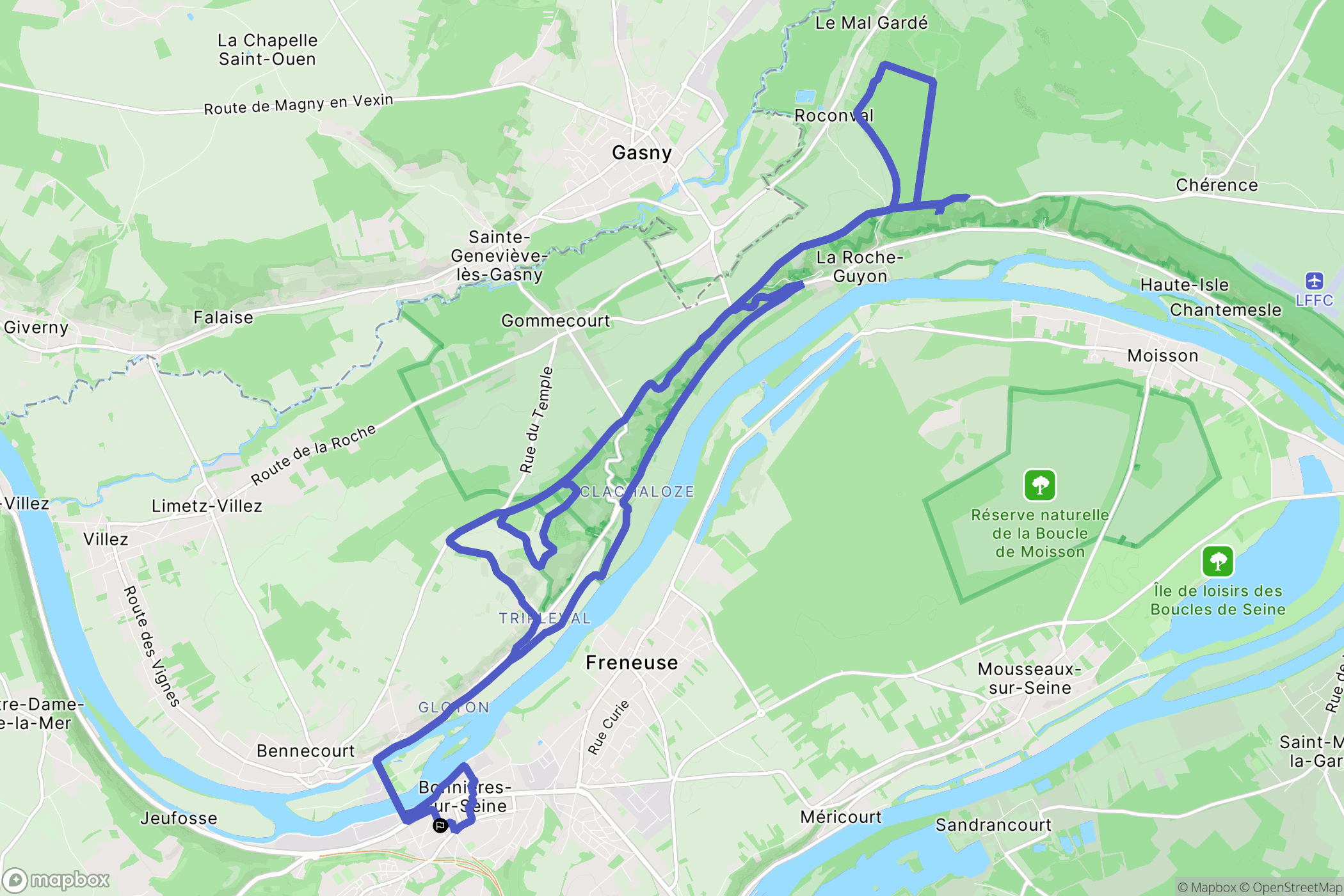 Bonnières-sur-Seine : carte du parcours de randonnée - France